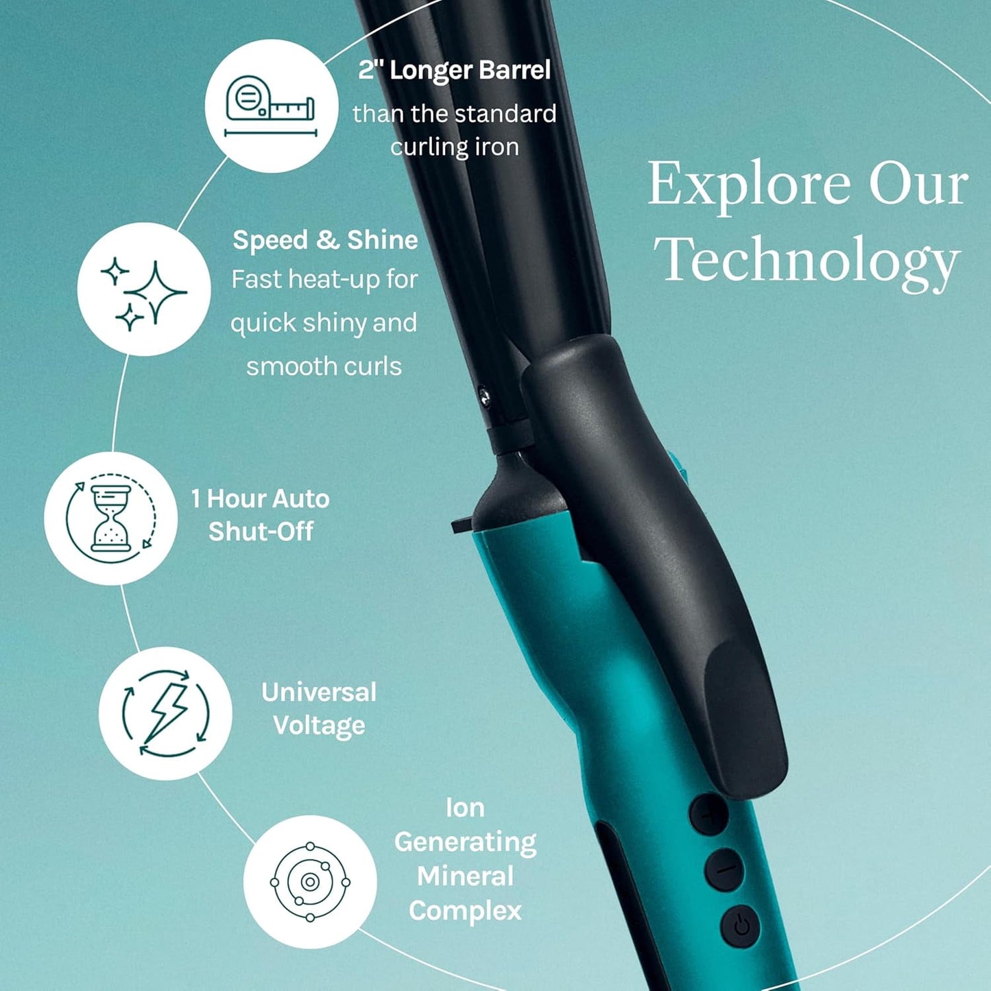Bio Ionic Long Barrel Styler, 1" Curling Iron, Curling Wand, Adjustable Heat Hair Curler