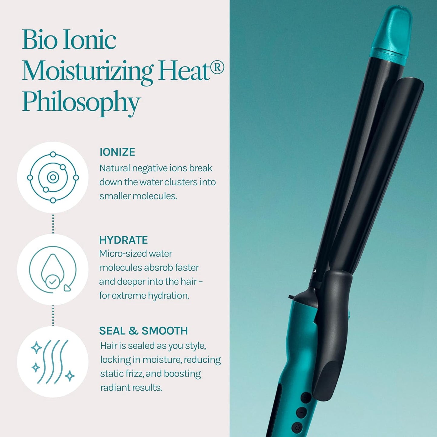 Bio Ionic Long Barrel Styler, 1" Curling Iron, Curling Wand, Adjustable Heat Hair Curler