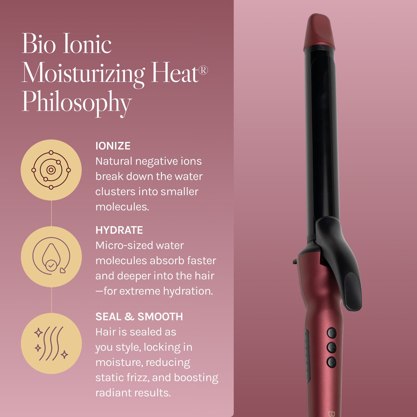 Bio Ionic Long Barrel Styler, 1" Curling Iron, Curling Wand, Adjustable Heat Hair Curler