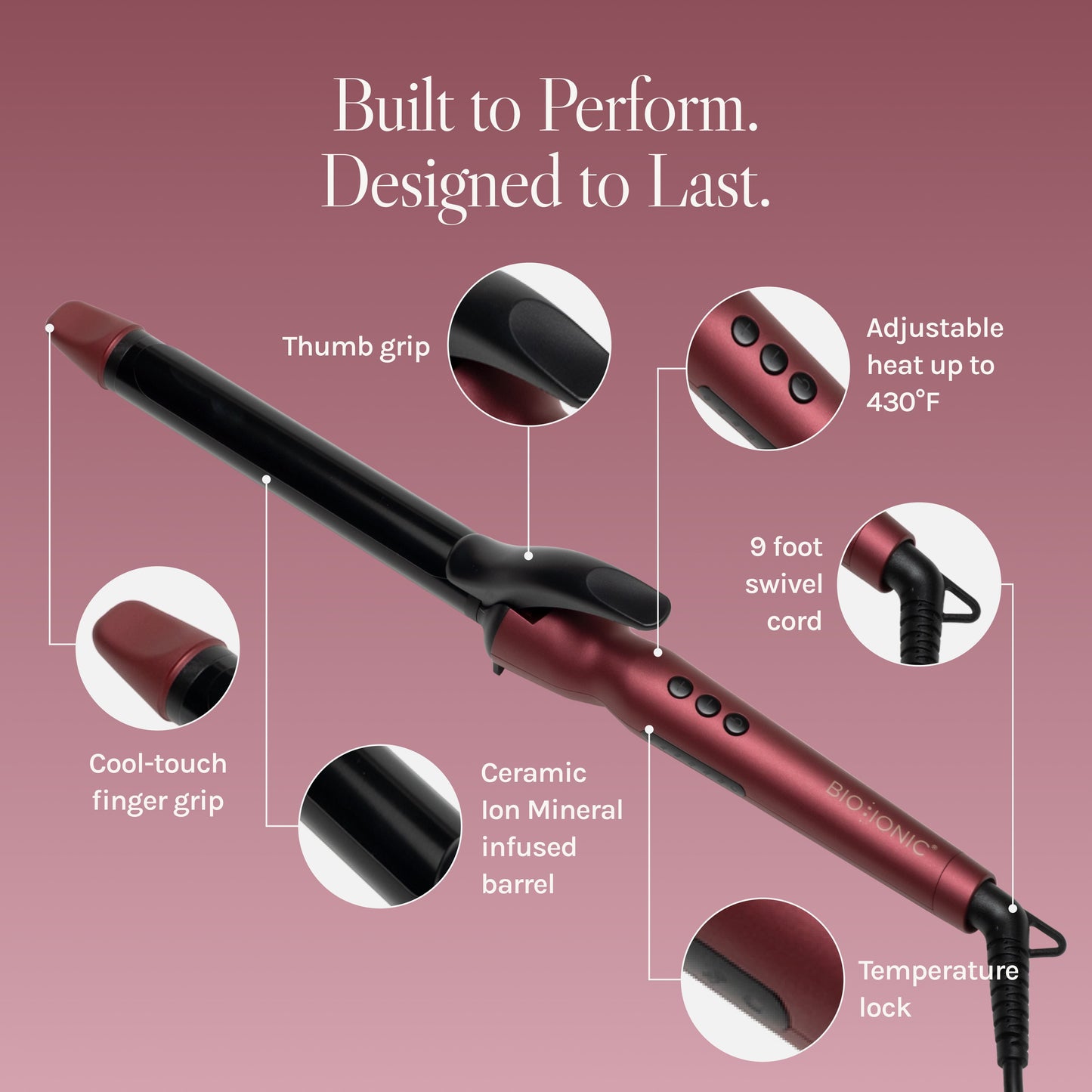 Bio Ionic Long Barrel Styler, 1" Curling Iron, Curling Wand, Adjustable Heat Hair Curler