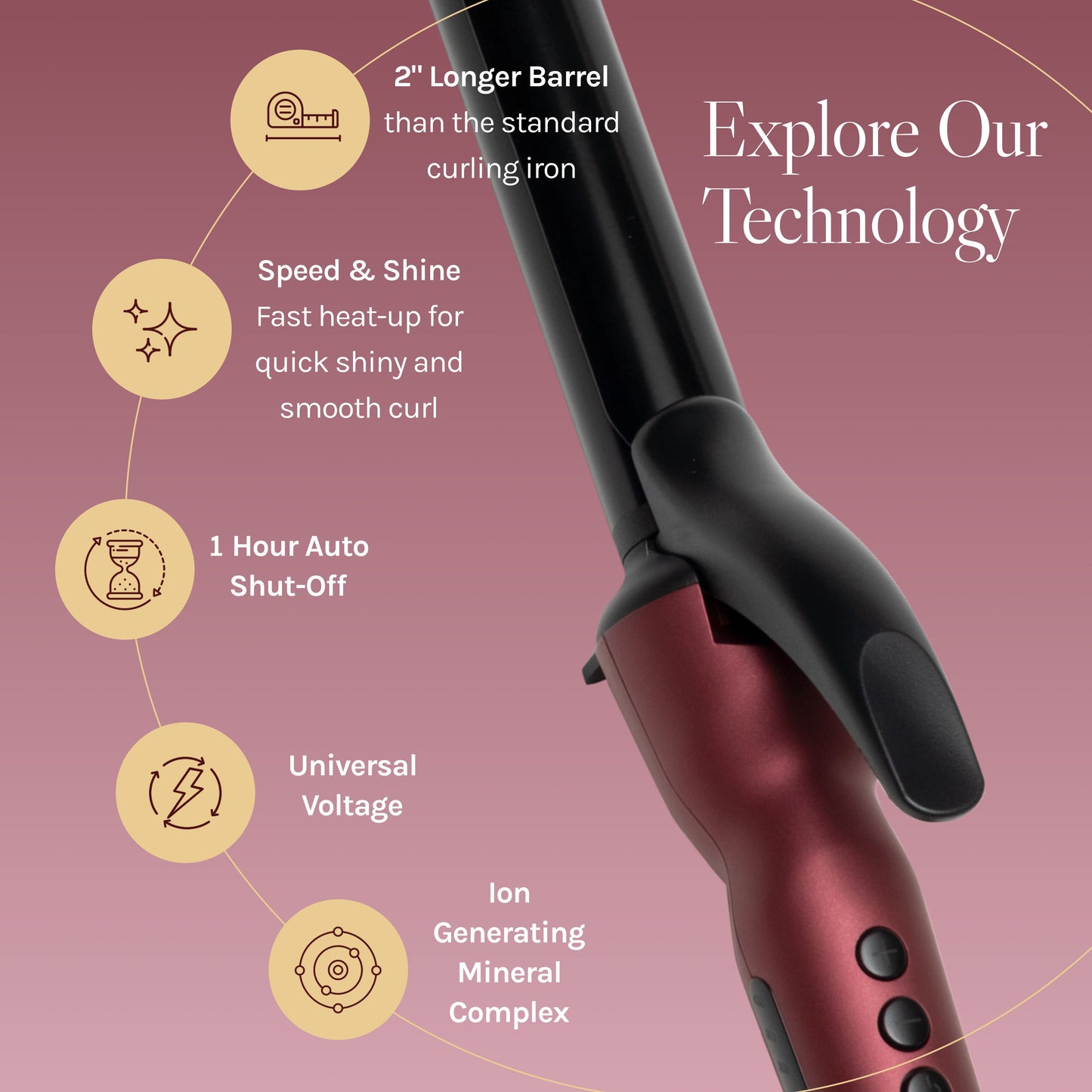 Bio Ionic Long Barrel Styler, 1" Curling Iron, Curling Wand, Adjustable Heat Hair Curler