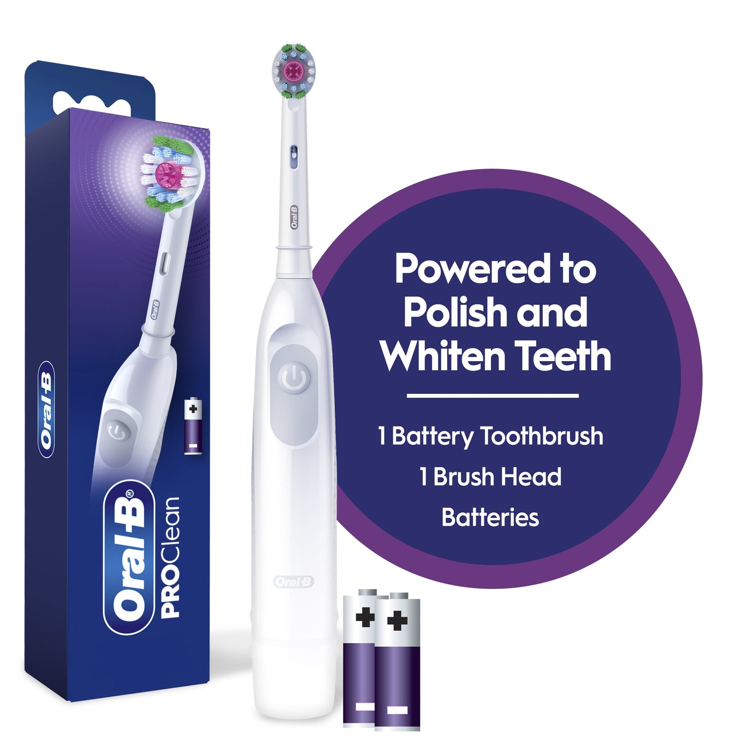 Oral-B Pro 100 3D White, Battery Toothbrush, White