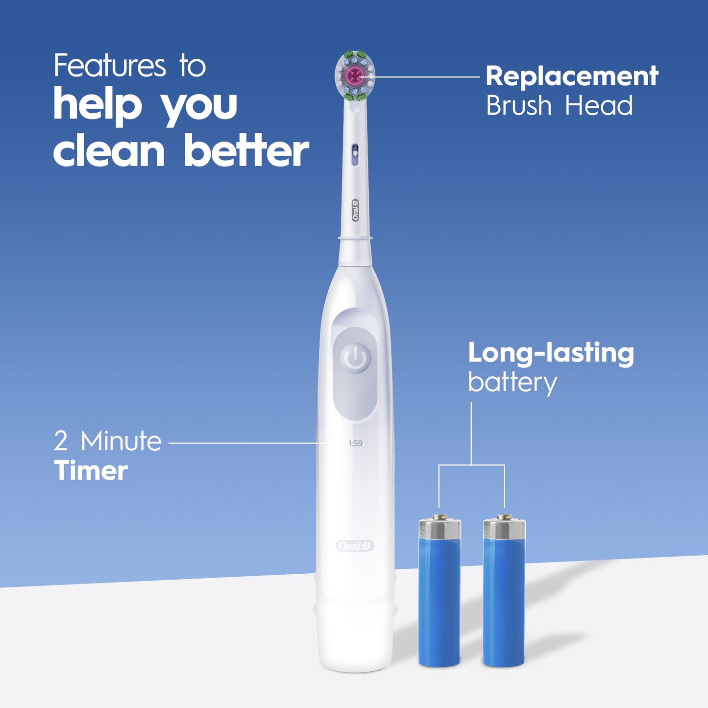 Oral-B Pro 100 3D White, Battery Toothbrush, White