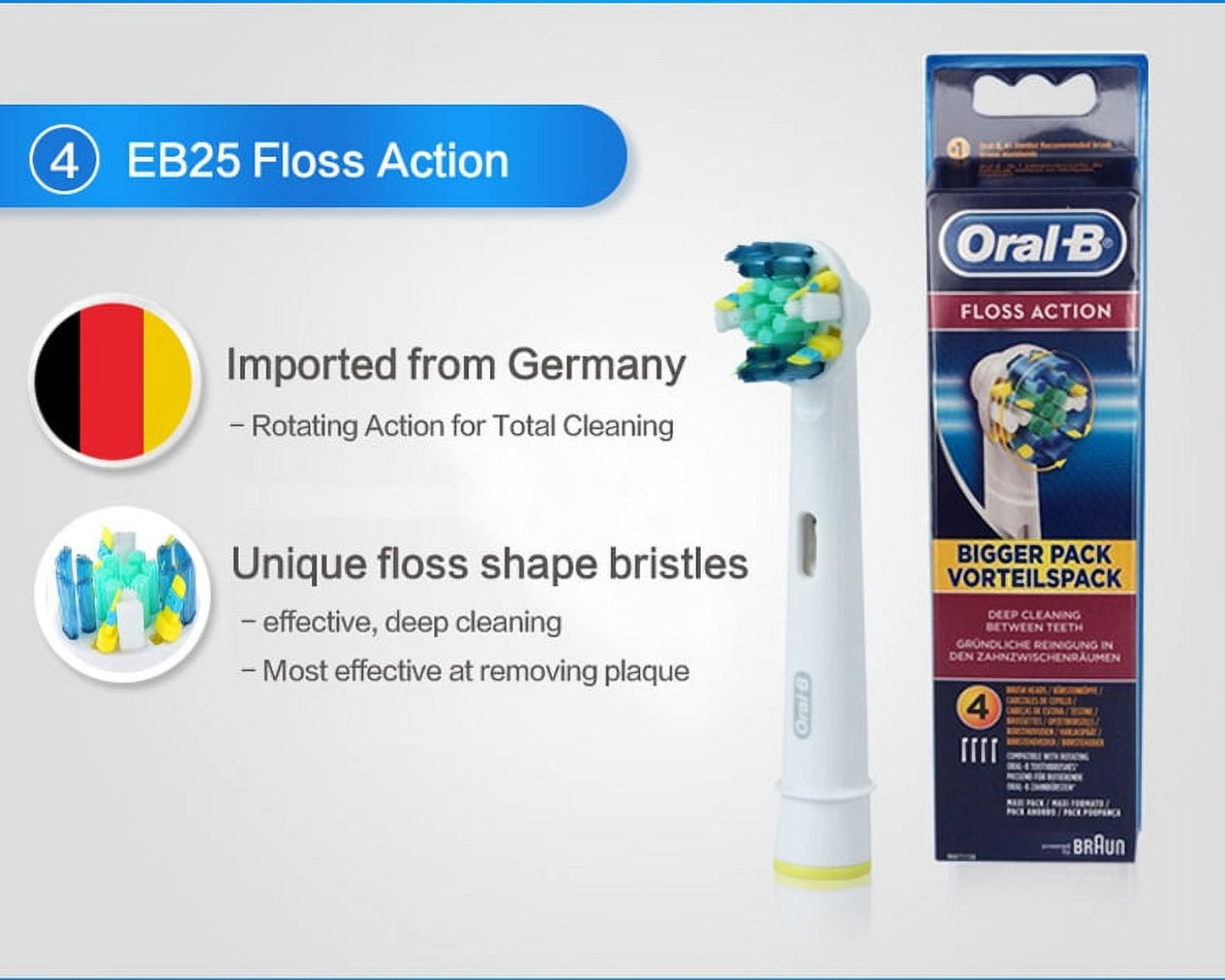 Oral-B Flossing Action Replacement Toothbrush Heads, 4 Pack Brush Heads
