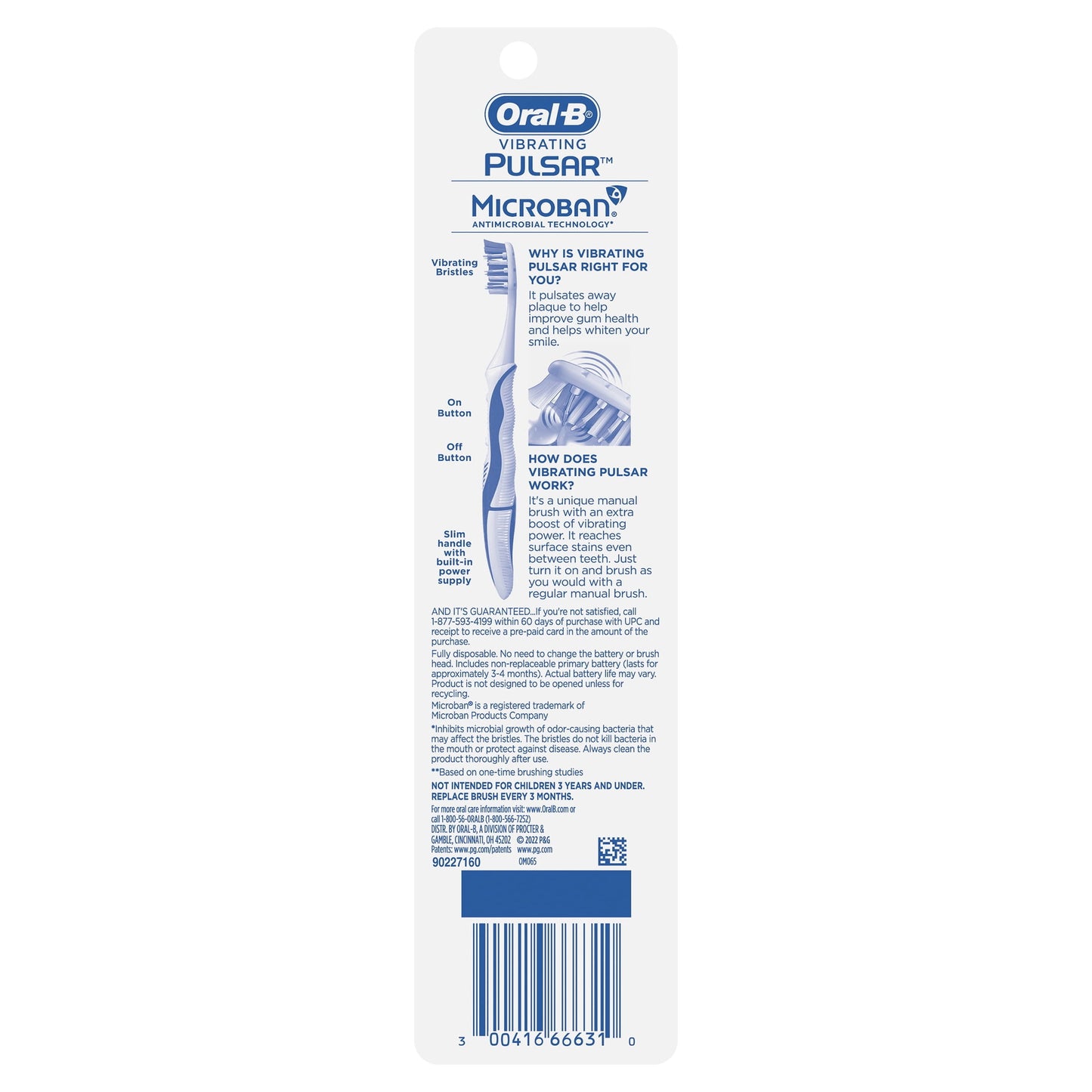 Oral-B Toothbrush, Vibrating Pulsar Battery Toothbrush, Medium, 1 Count, Adults and Children 3+