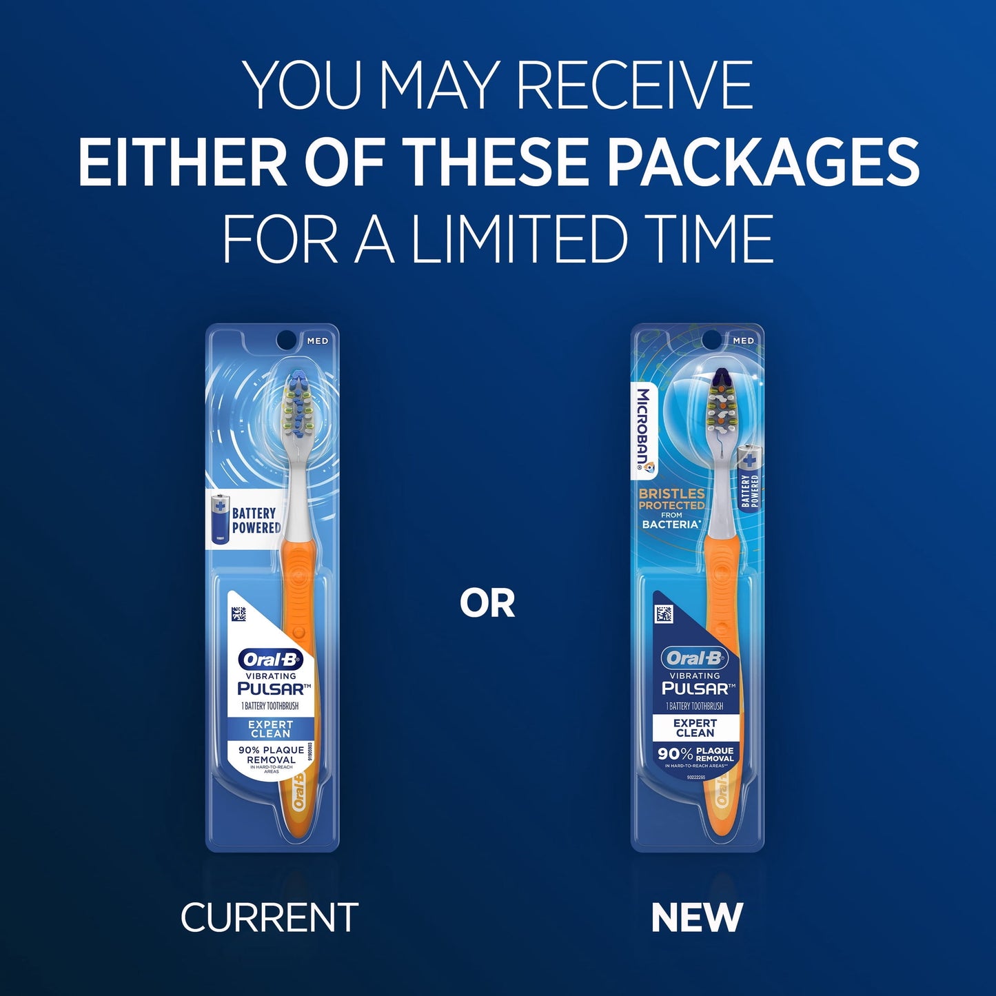 Oral-B Toothbrush, Vibrating Pulsar Battery Toothbrush, Medium, 1 Count, Adults and Children 3+