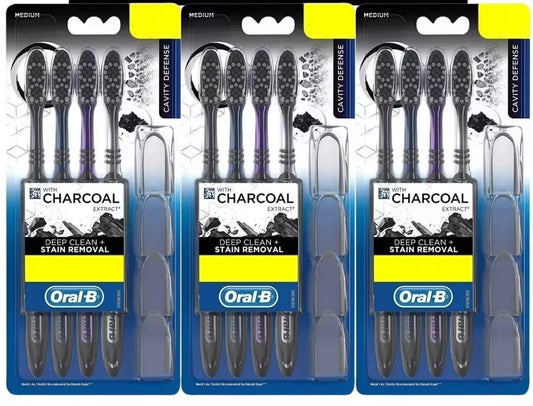 Oral-B Charcoal Toothbrush 12 Pack - Medium Bristles - Oral Care Dental Kit