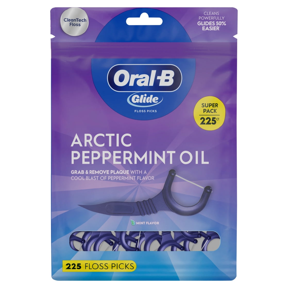 Oral-B Glide Peppermint Dental Floss Picks with Arctic Peppermint Oil Flavor, 225 Picks