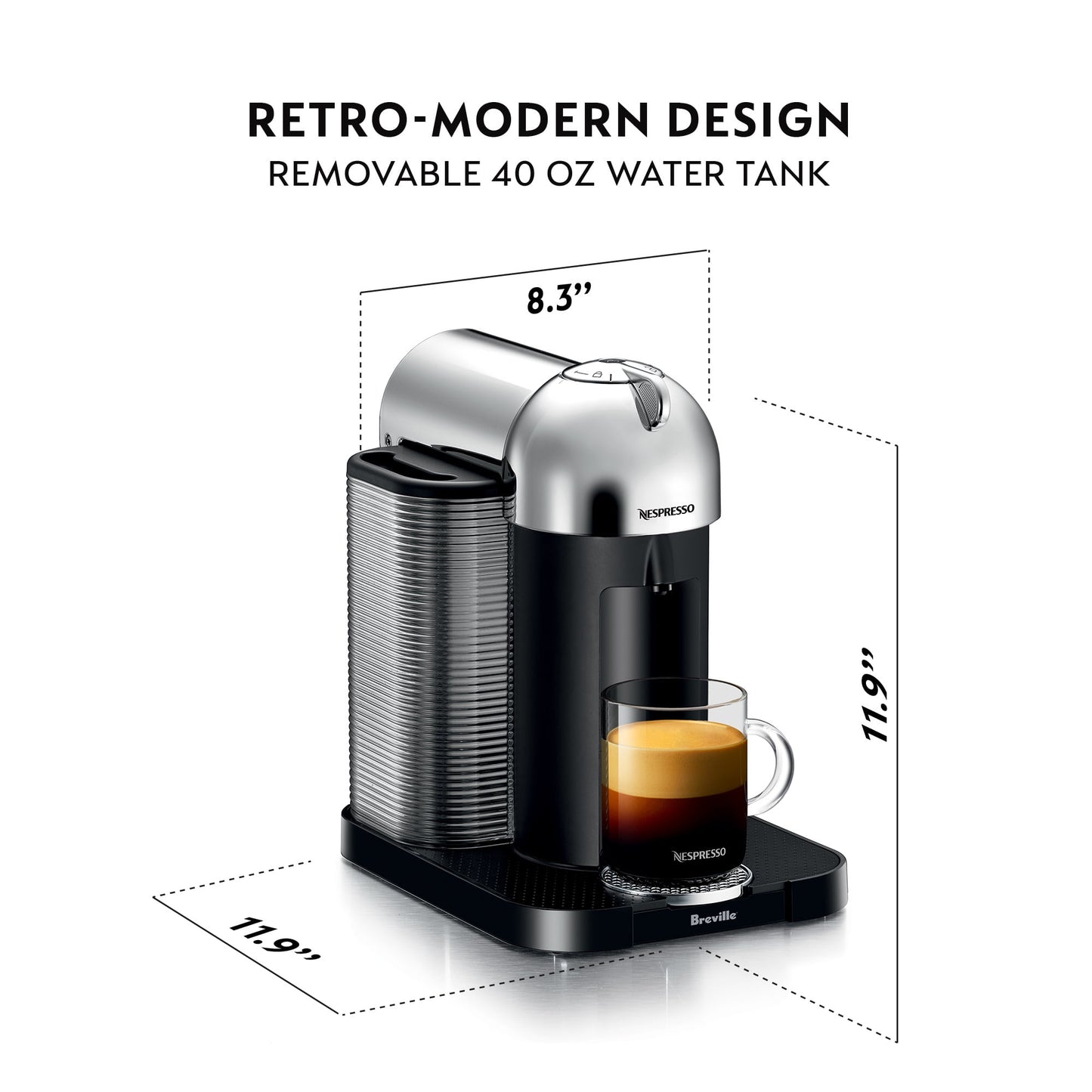 Nespresso Vertuo Coffee &amp; Espresso Single-Serve Machine in Chrome, BNV220CRO1BUC1