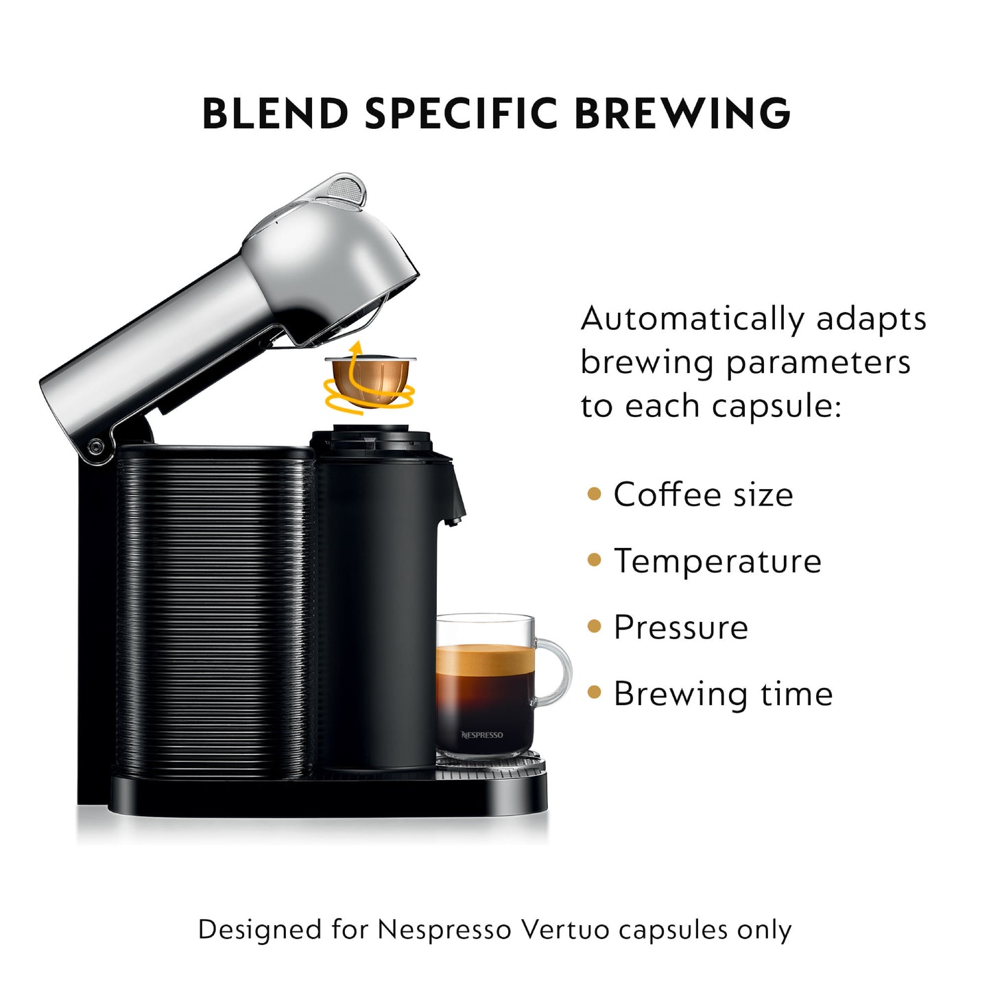 Nespresso Vertuo Coffee &amp; Espresso Single-Serve Machine in Chrome, BNV220CRO1BUC1