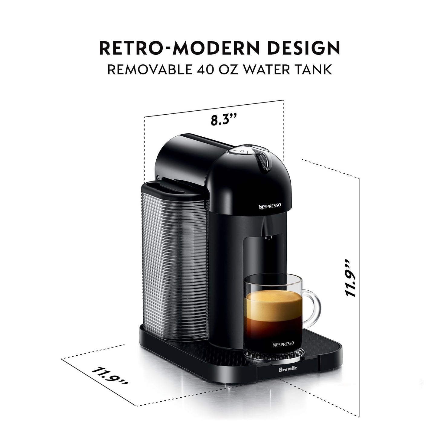 Nespresso Vertuo Coffee &amp; Espresso Single-Serve Machine in Chrome, BNV220CRO1BUC1