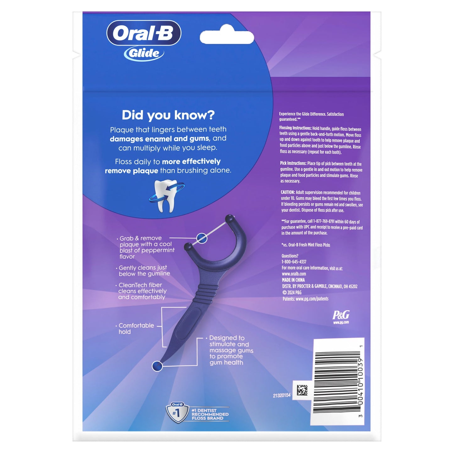 Oral‑B Floss, Glide Arctic Peppermint Floss Picks 150 Count