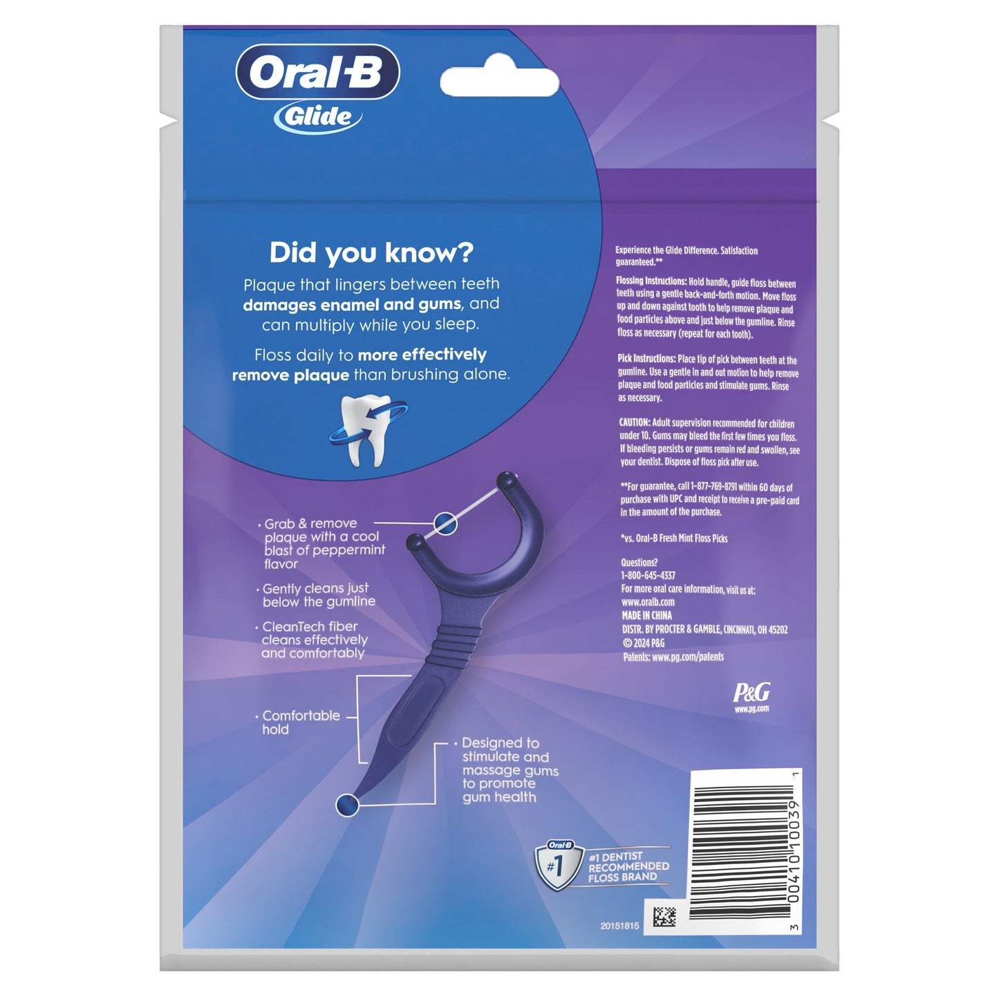 Oral‑B Floss, Glide Arctic Peppermint Floss Picks 150 Count