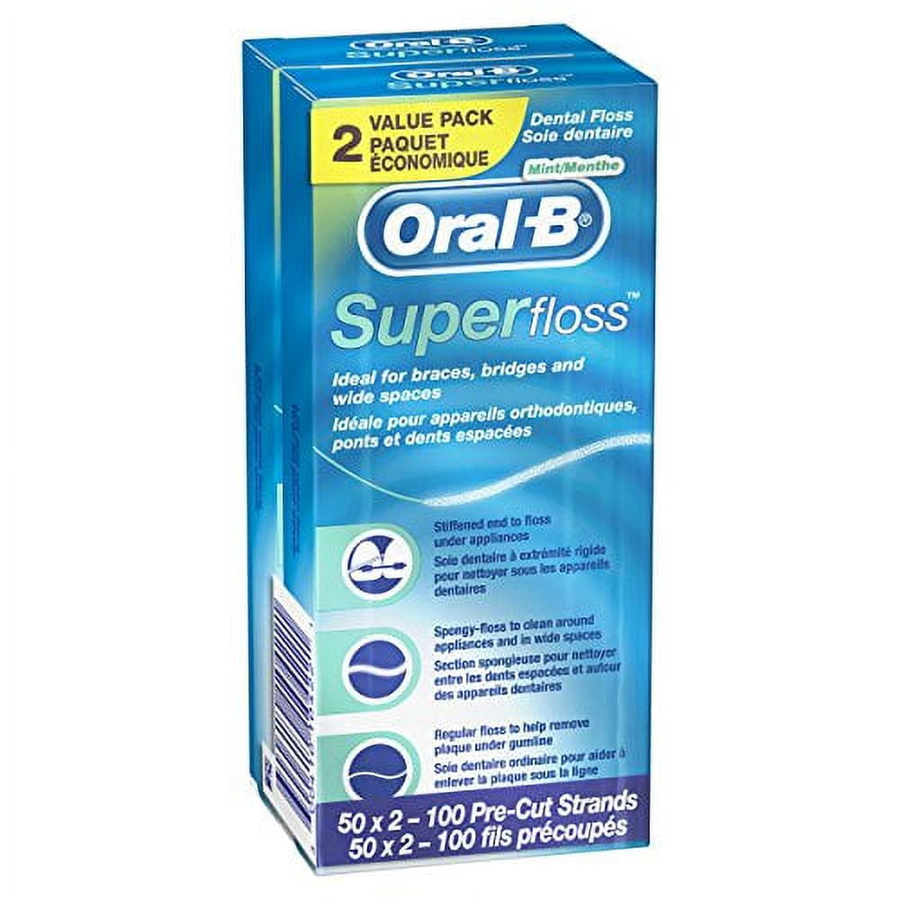 Oral-B Super Floss Pre-Cut Strands, Dental Floss for Bridges, Braces and Wide Spaces, 100 Strands