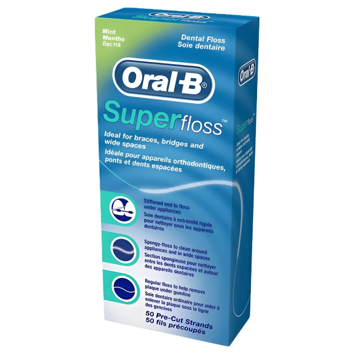 Oral-B Super Floss Pre-Cut Dental Floss Strands, Mint, 50 Ct, 3 Pack
