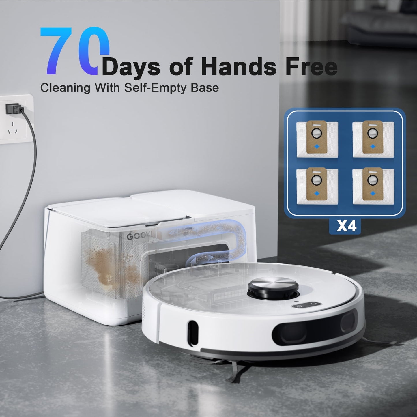 GOOVI Robot Vacuum and Mop Combo with 3D Home Mapping, Self-Emptying Base for 70 Days, 220 Mins Runtime, Pet Friendly Anti-Tangle