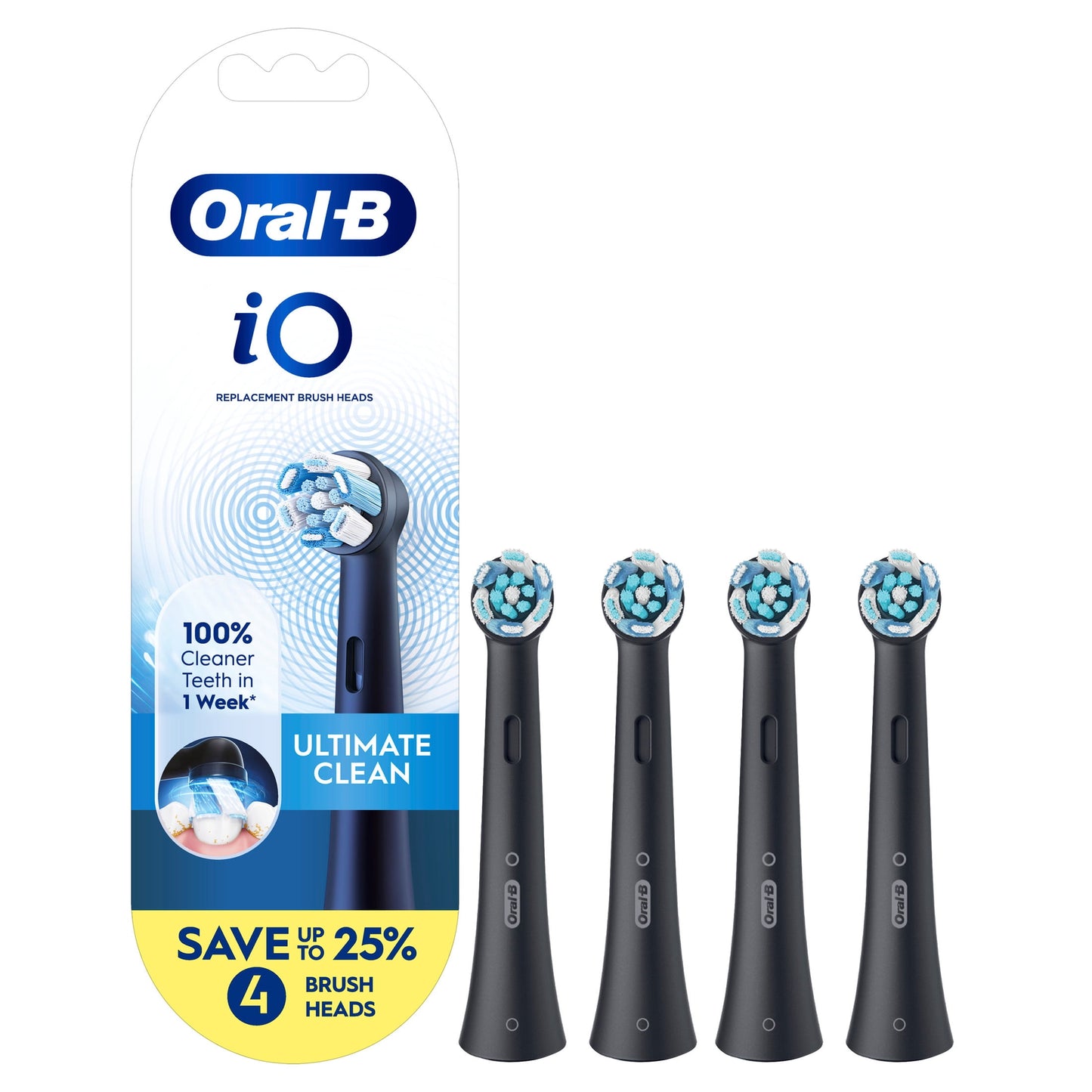 Oral-B iO Toothbrush Heads, Ultimate Clean Replacement Brush Heads, Black, 4 count