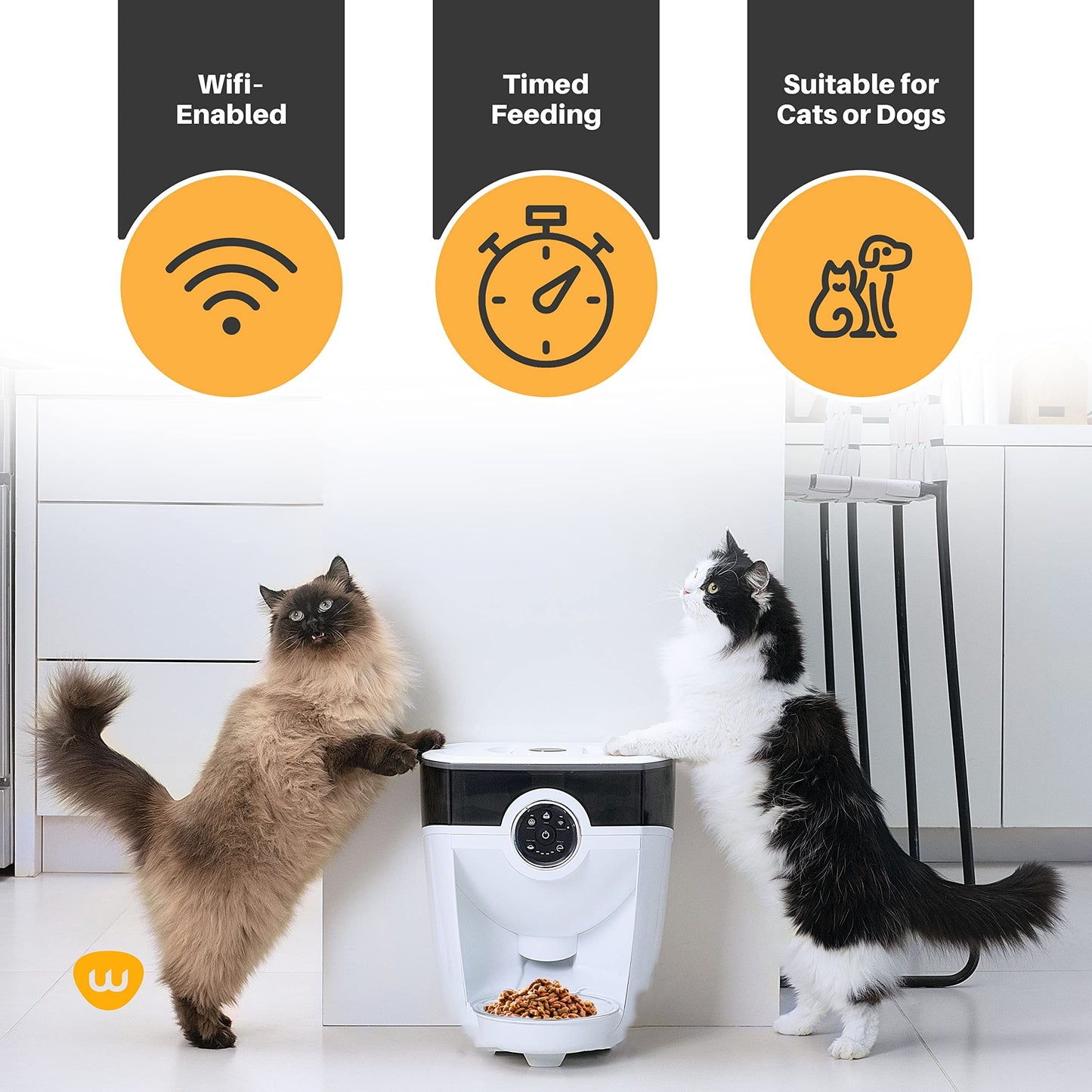 Feeder-Robot by Whisker, Black with Smoke-Grey Hopper; Smart, Automatic Pet Feeder, Feed Your Cat and Dog from Anywhere, Designed &amp; Assembled in USA
