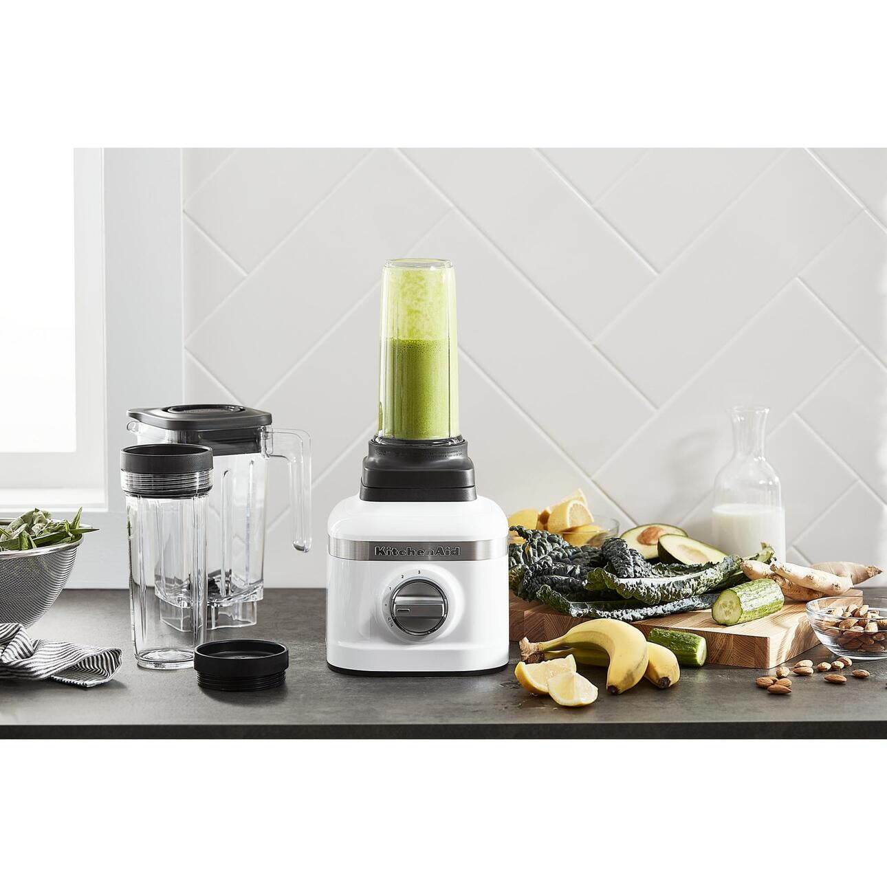 KitchenAid K150 3 Speed Ice Crushing Blender with 2 Personal Blender Jars, White, KSB1332