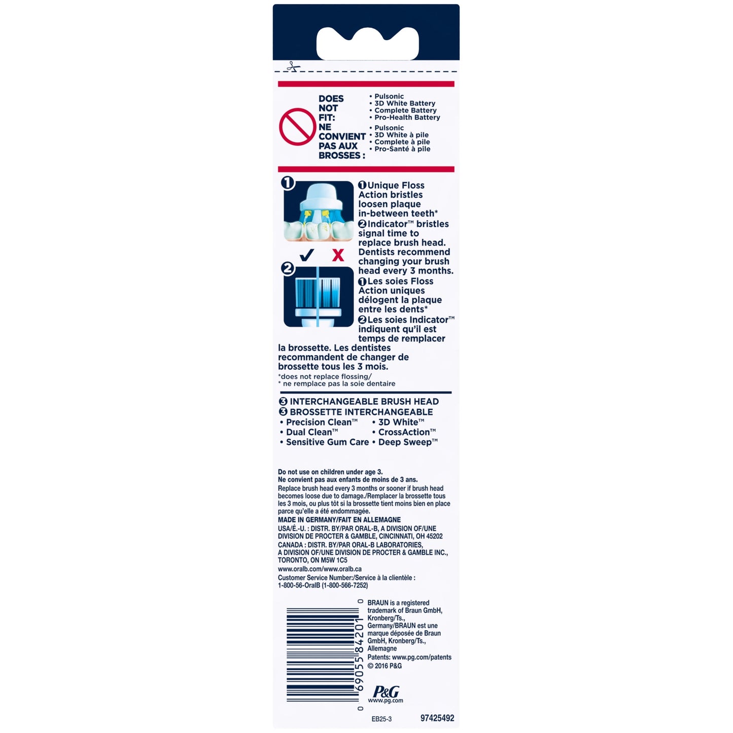 Oral-B Floss Action Replacement Brush Heads 3 ct Carded Pack