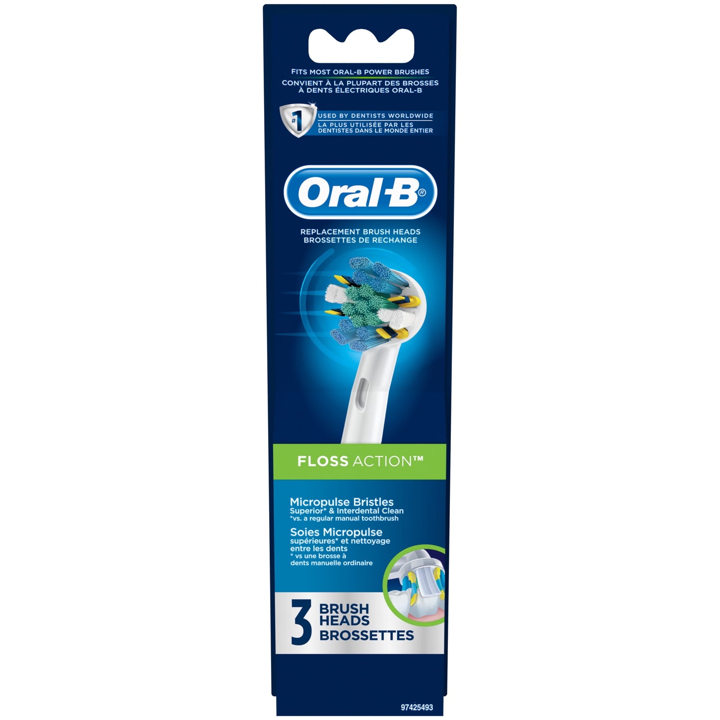 Oral-B Floss Action Replacement Brush Heads 3 ct Carded Pack