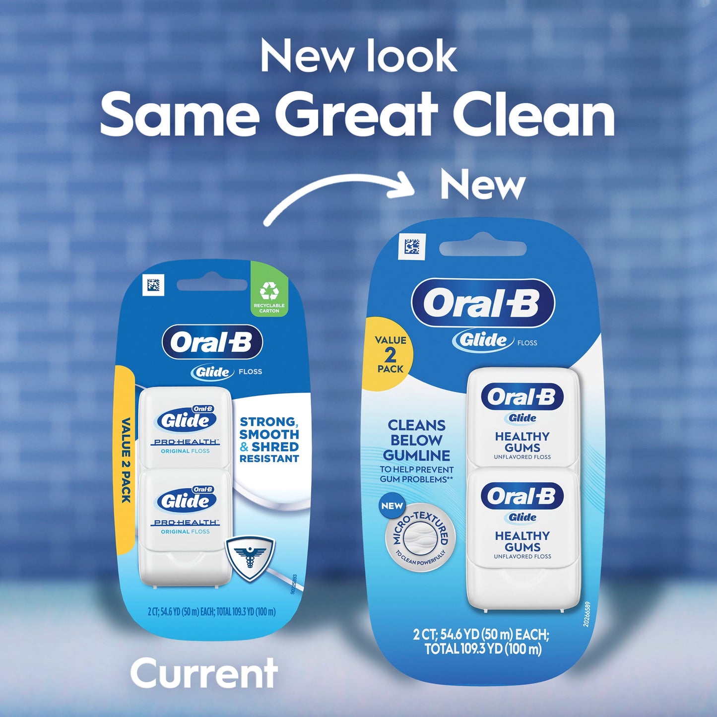 Oral-B Glide Healthy Gums Unflavored Dental Floss, Value 2 Pack (50m Each)