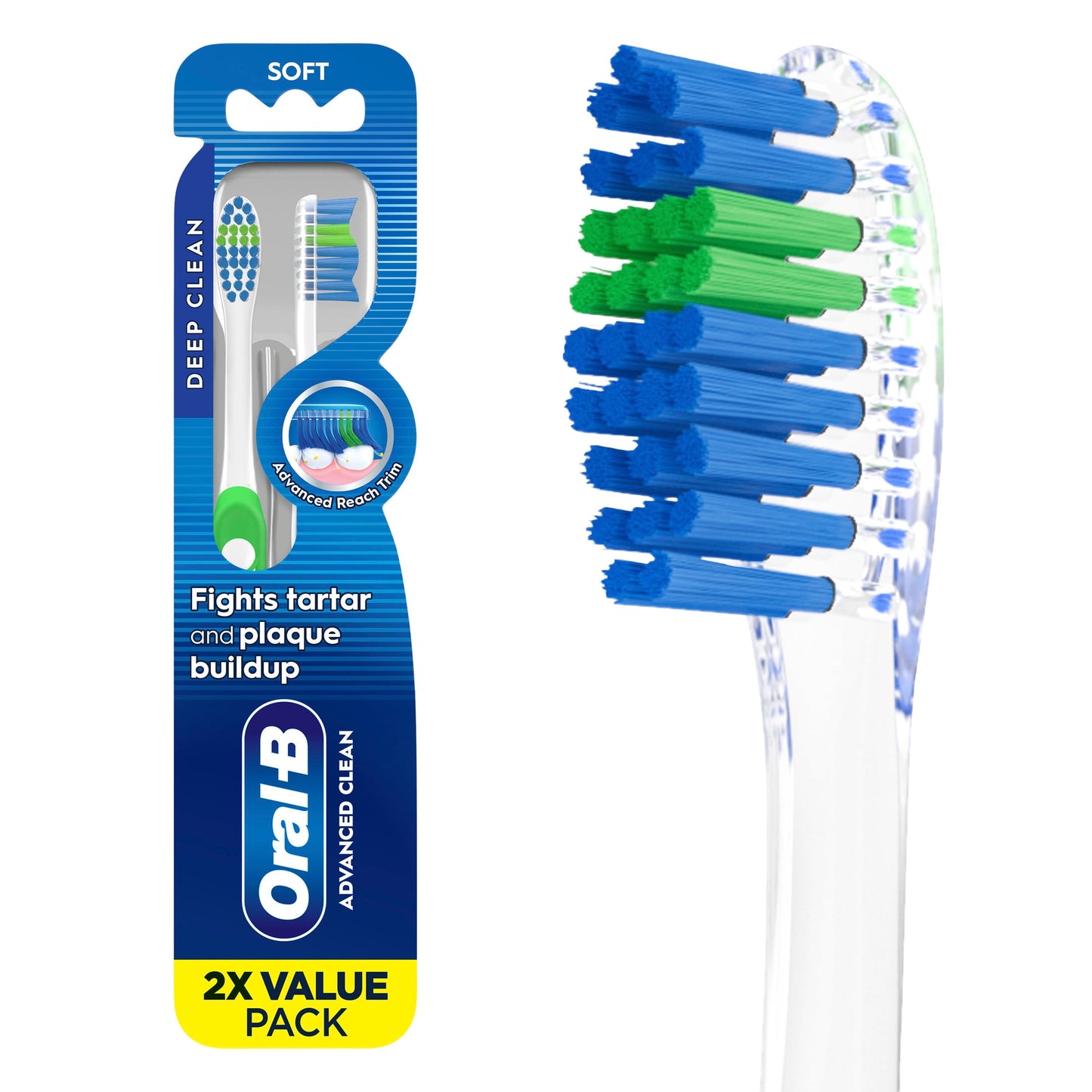 Oral-B Toothbrush Advanced Clean, Color Changing Bristles, Soft, 2 Count