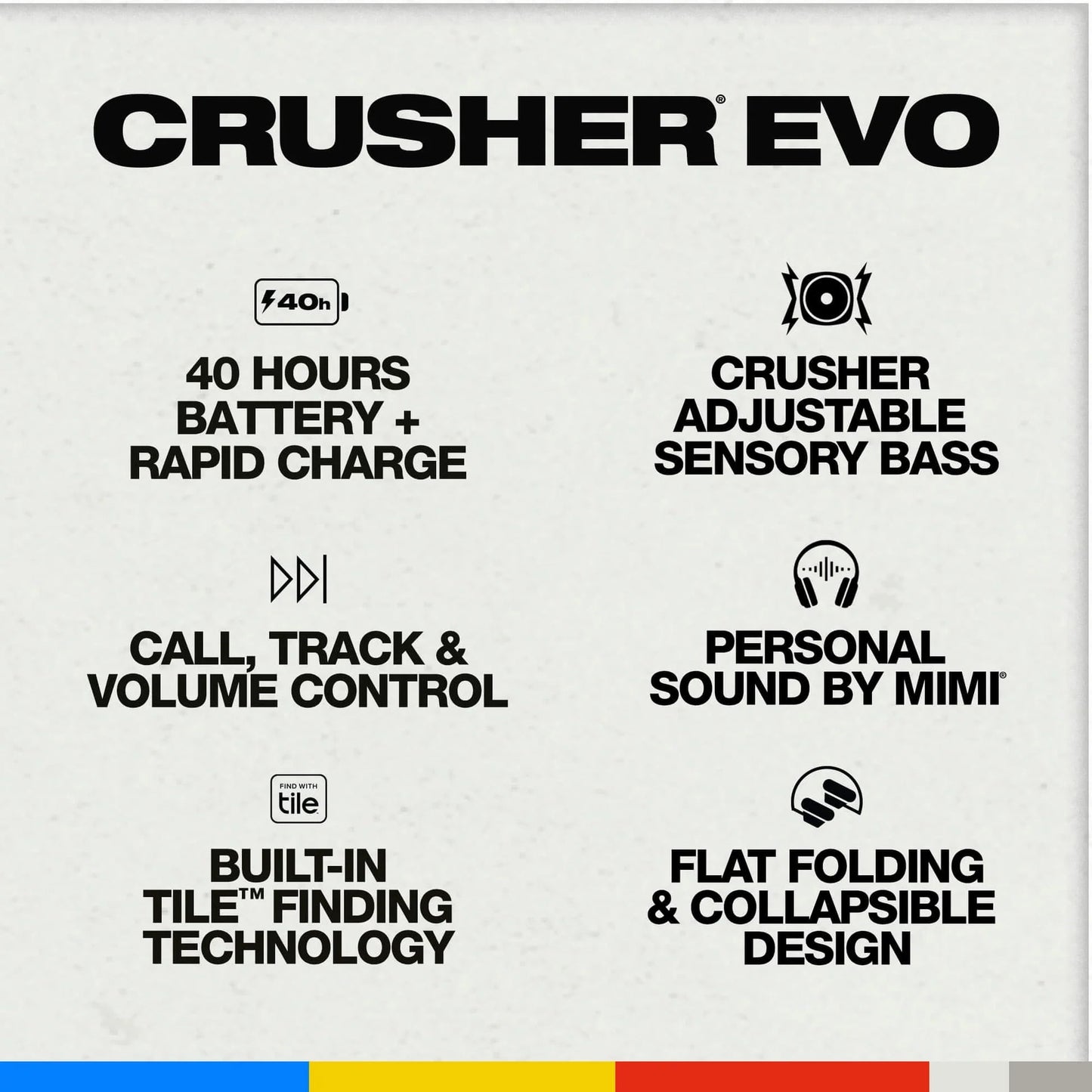 Skullcandy Crusher Evo S6EVW-B002 Bluetooth Headphones – Noise Isolating Over-Ear Fit 40 Hours Battery, Microphone for iPhone Android  – Bone