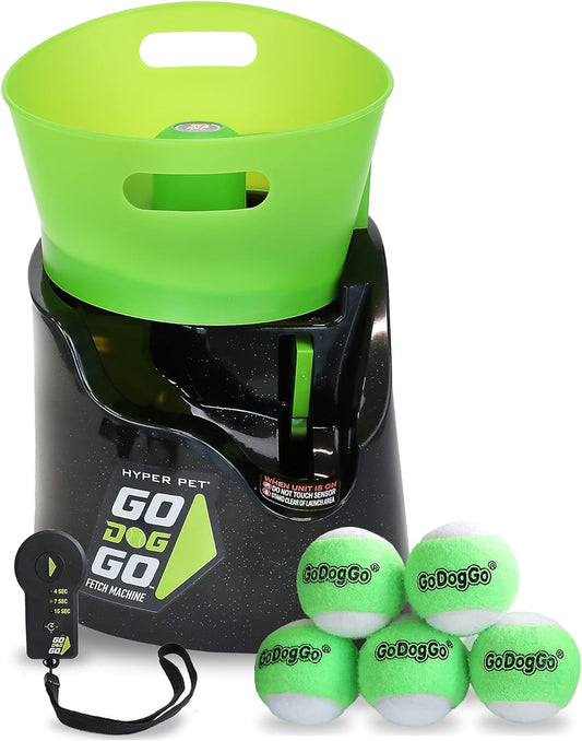 Hyper Pet GoDogGo Fetch Machine Dog Ball Launcher &amp; Automatic Ball Launcher for Dogs With 5 Medium 2.5" Balls for Dogs 20-60 lb