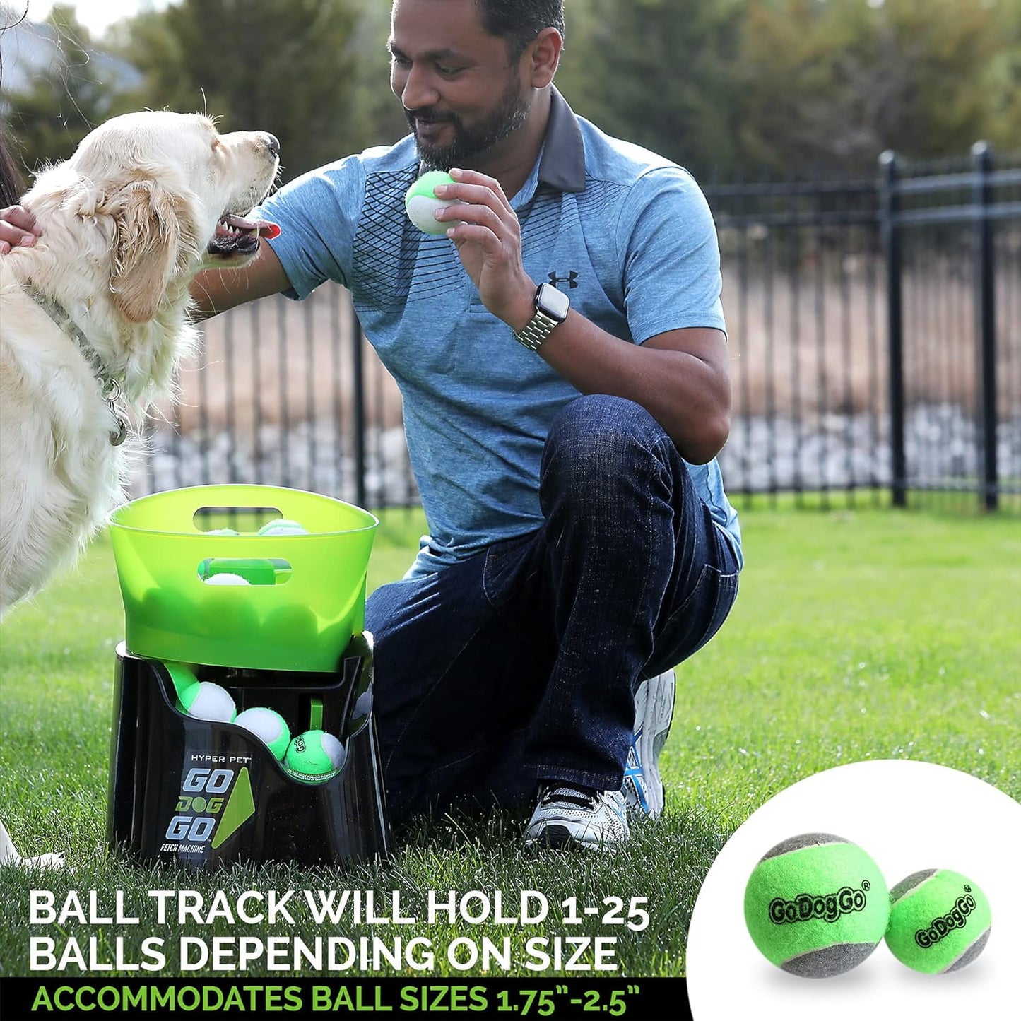 Hyper Pet GoDogGo Fetch Machine Dog Ball Launcher &amp; Automatic Ball Launcher for Dogs With 5 Medium 2.5" Balls for Dogs 20-60 lb