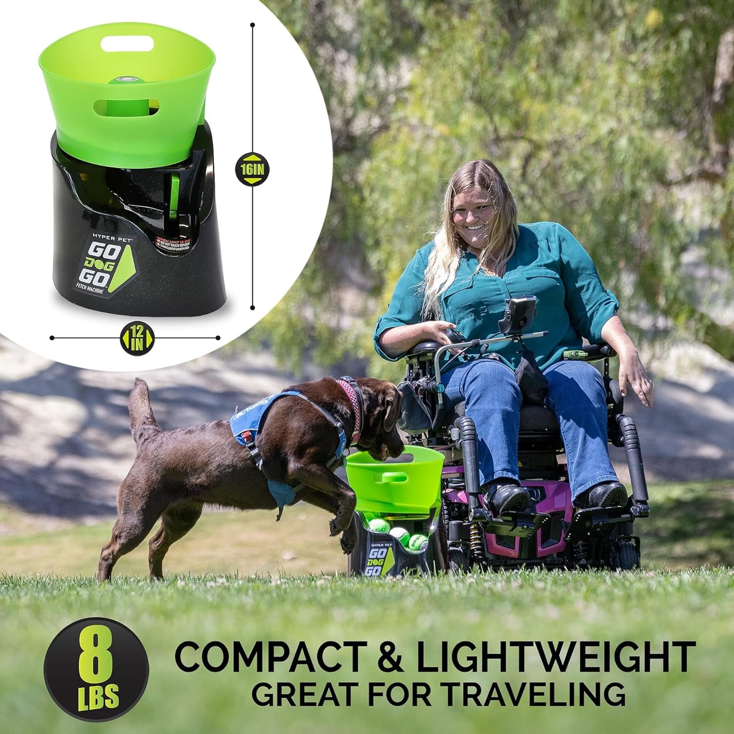 Hyper Pet GoDogGo Fetch Machine Dog Ball Launcher &amp; Automatic Ball Launcher for Dogs With 5 Medium 2.5" Balls for Dogs 20-60 lb