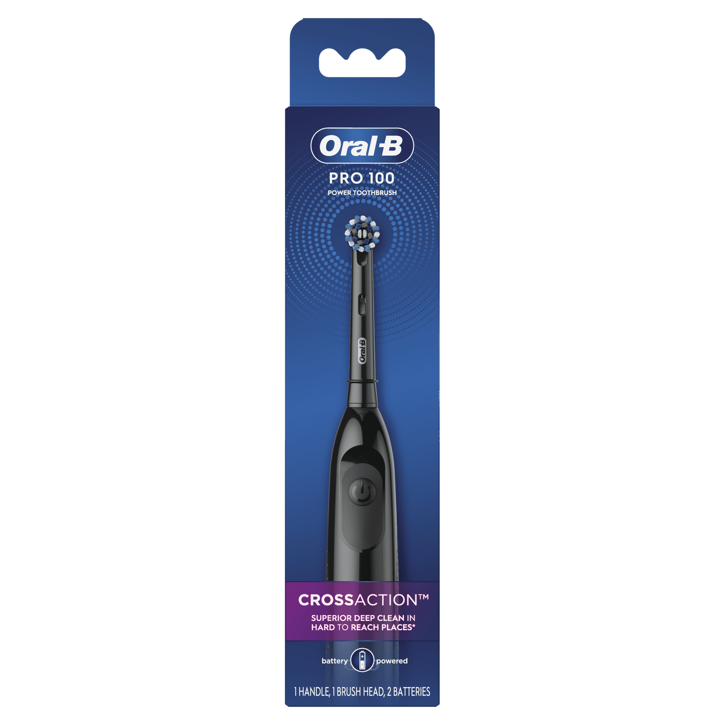 Oral-B Pro 100 CrossAction Battery Powered Toothbrush, 1 Count, Adults and Children 3+