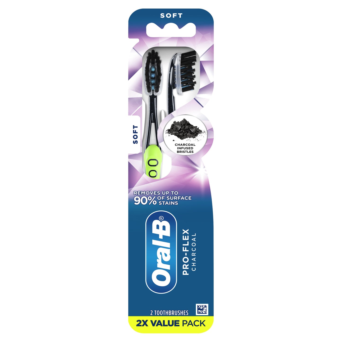 Oral-B Pro-Flex Charcoal Manual Toothbrush, Adult, Soft Bristle, 2 Count