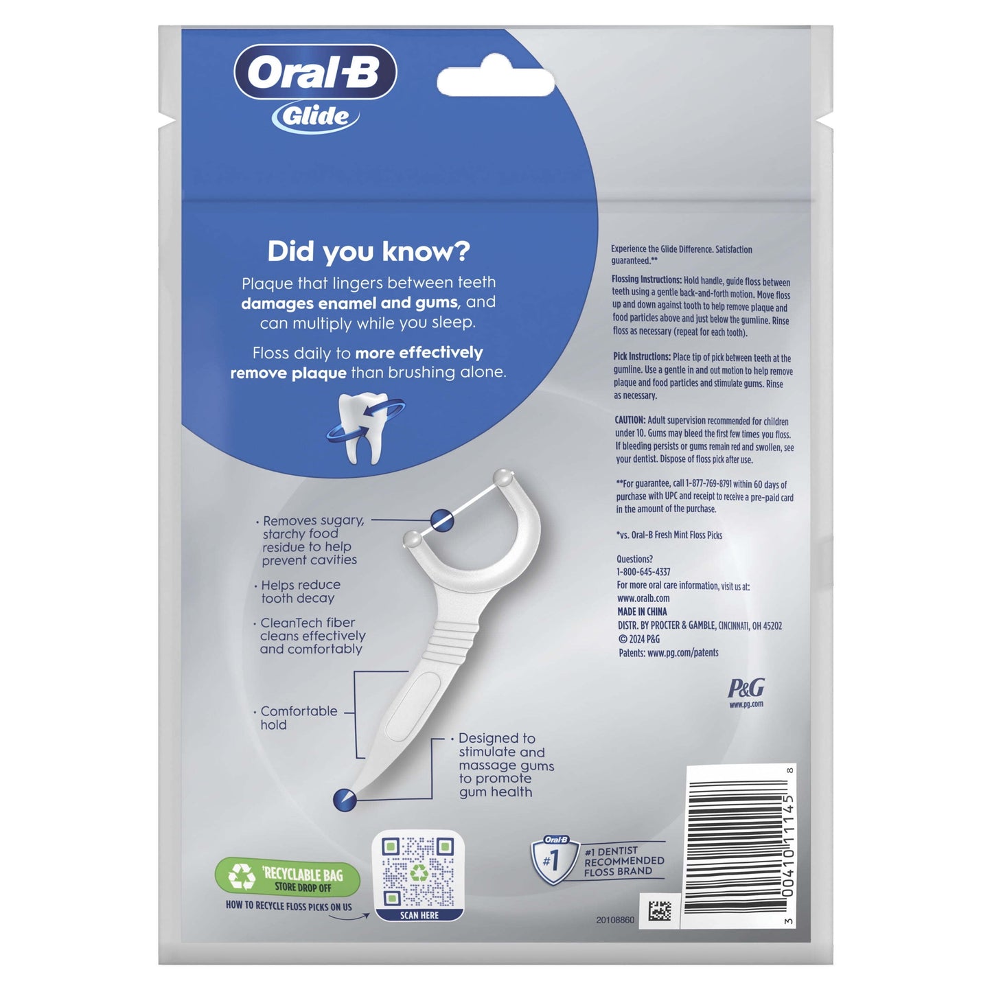 Oral-B Glide Cavity Protection Dental Floss Picks, Helps Prevent Cavities, 75 Count