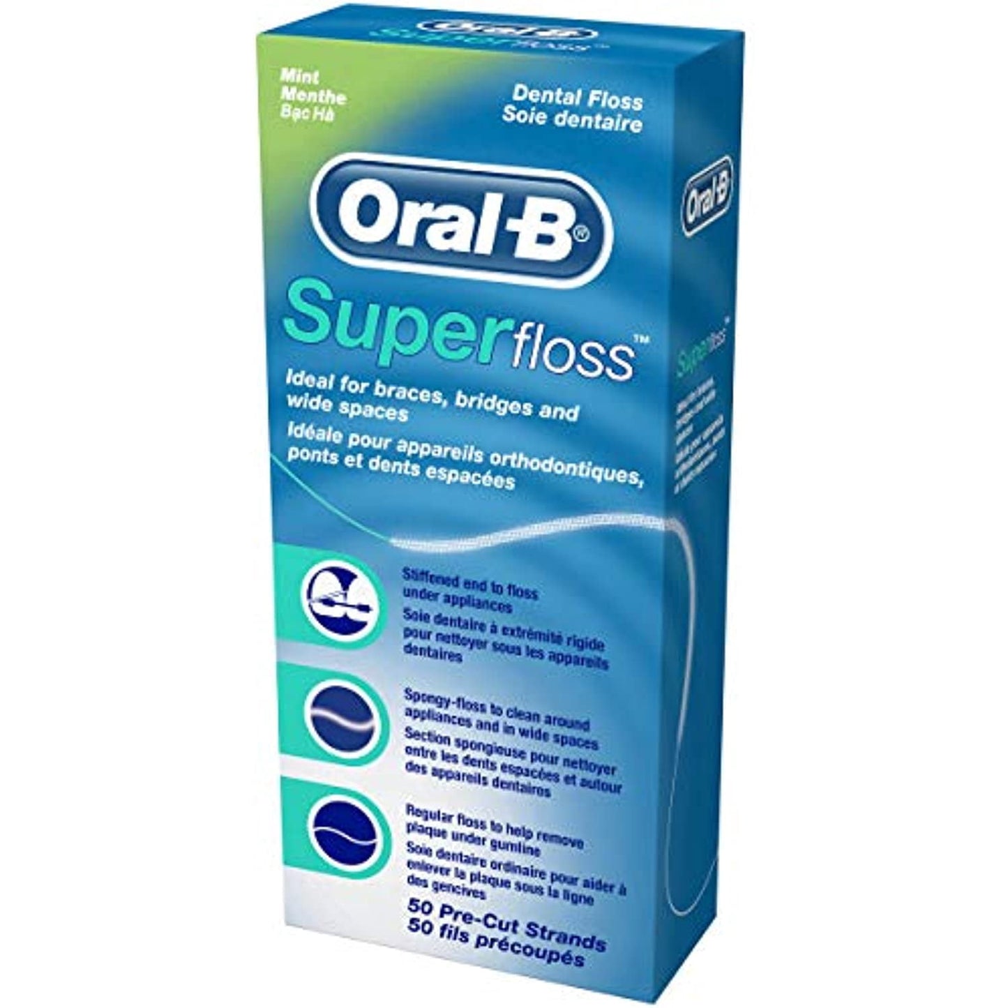 Oral-B Super Floss Mint .. .. Dental Floss for .. Braces .. Bridges - .. 50 Strips .. (Pack .. of 6)