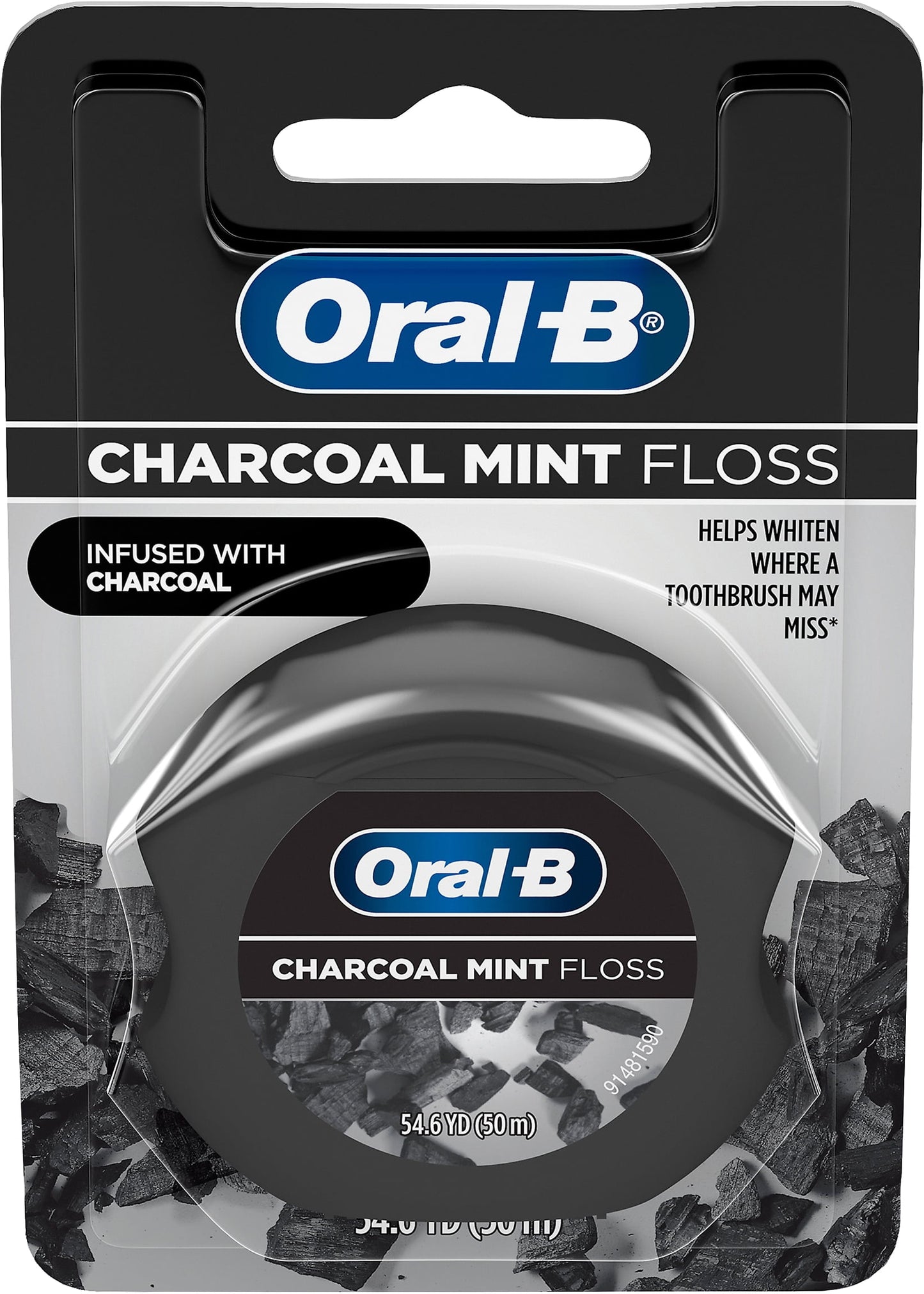 Oral-B Charcoal Mint Dental Floss, Cavity Defense, Waxed, 50m
