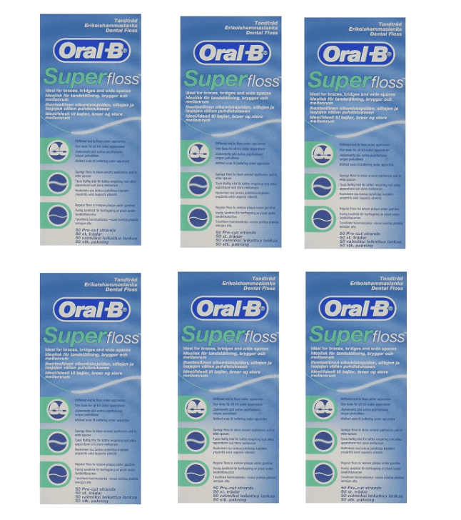 Oral-B Superfloss Dental Floss Pre-Cut Strands, Mint - 50 Ea, 6 Pack