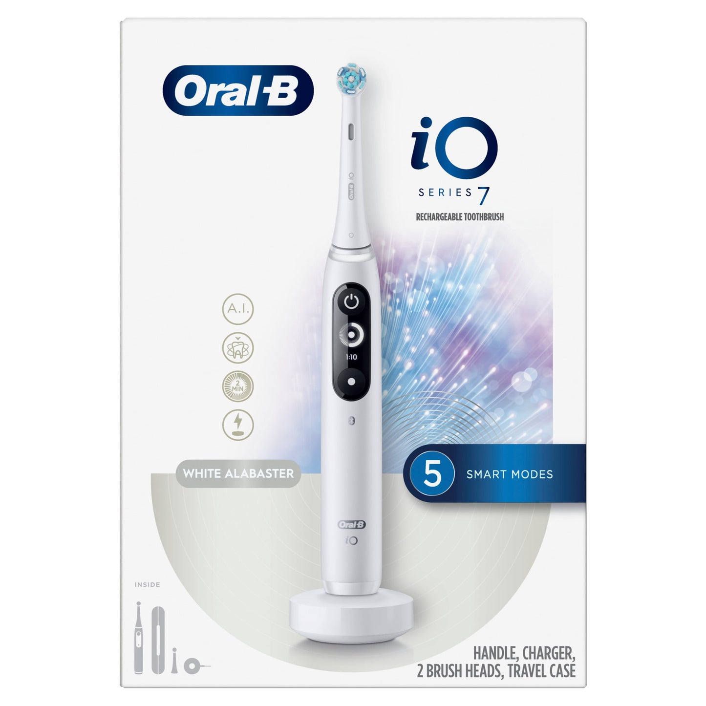 Oral-B iO Series 7 Electric Toothbrush with 2 Brush Heads, White Alabster
