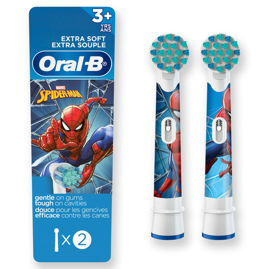 Oral-B Kids Extra Soft Replacement Brush Heads featuring Marvel's Spiderman, 2 count