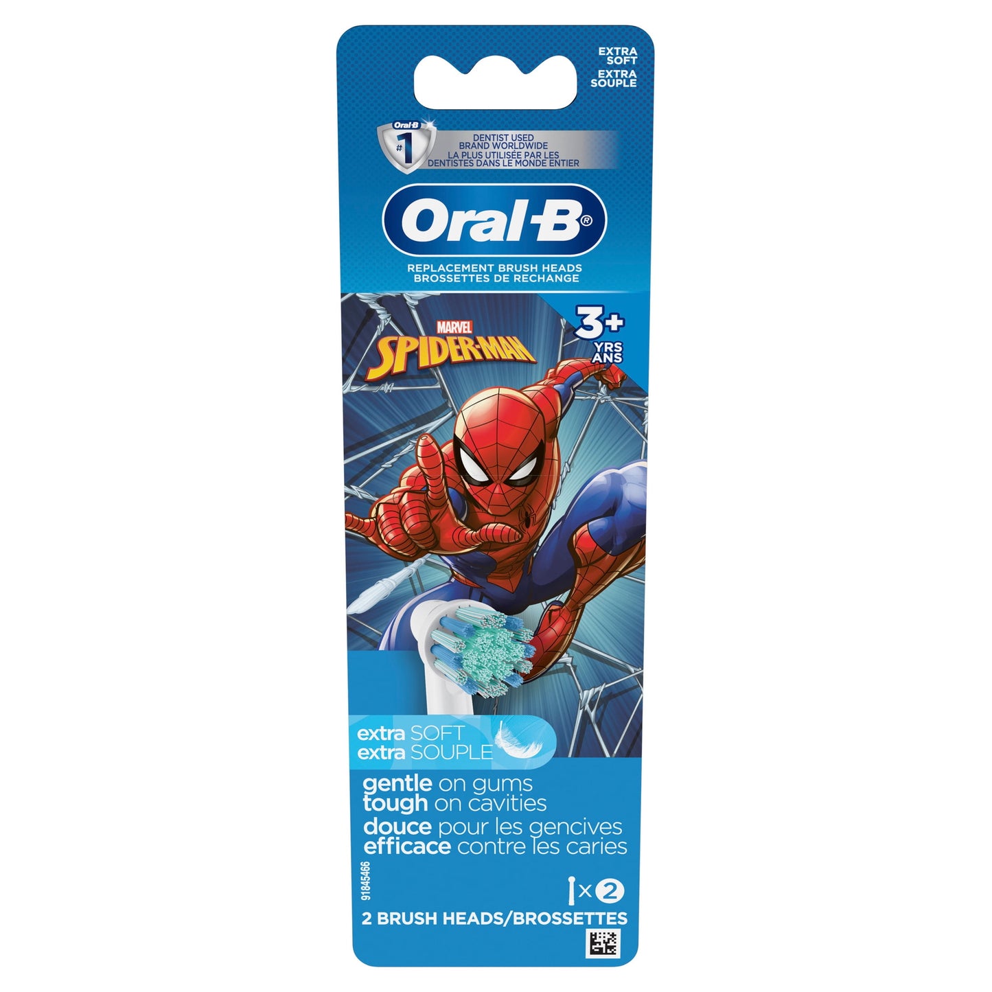 Oral-B Kids Extra Soft Replacement Brush Heads featuring Marvel's Spiderman, 2 count