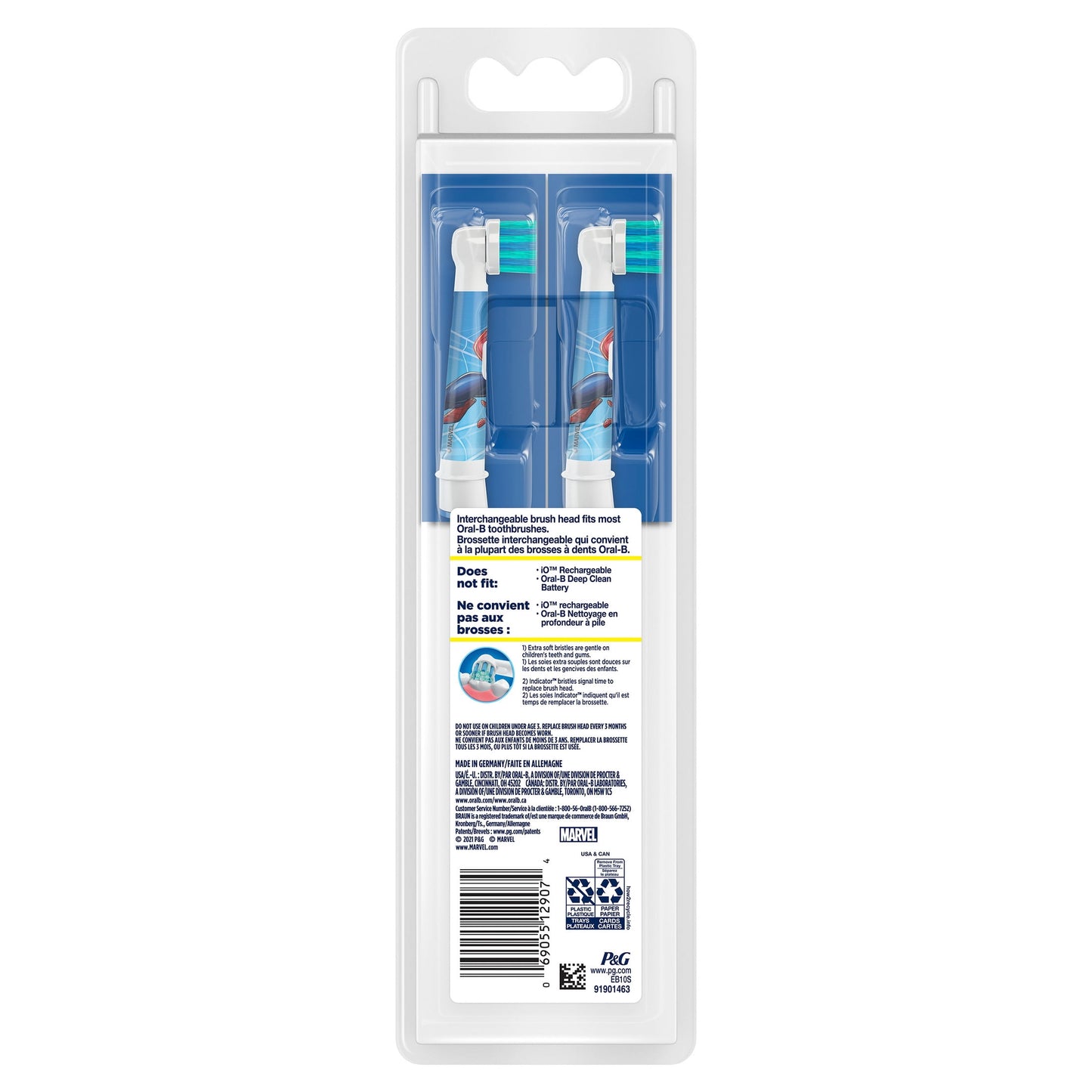 Oral-B Kids Extra Soft Replacement Brush Heads featuring Marvel's Spiderman, 2 count