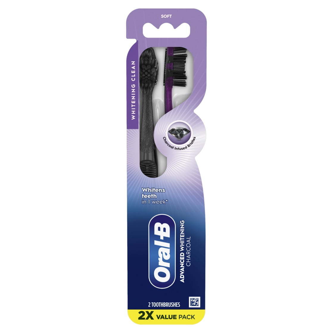 Oral-B Advanced Whitening Charcoal Toothbrushes, Soft, 2 Count