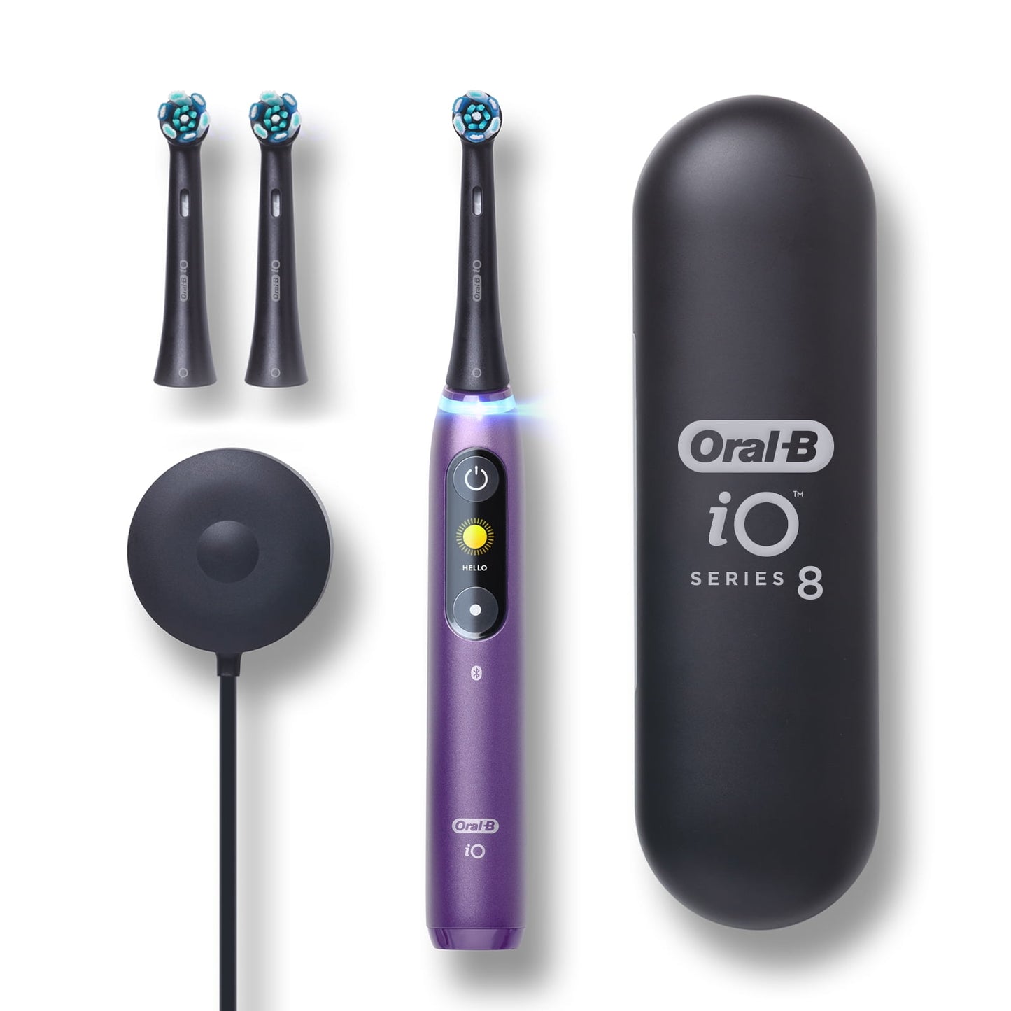 Oral-B iO Series 8 Electric Toothbrush with 3 Brush Heads, Violet Ametrine, for Adults and Children 3+.