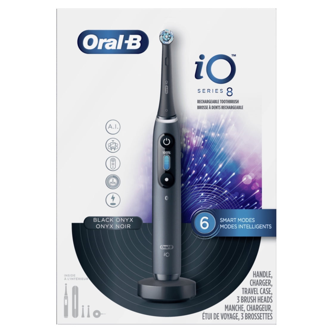 Oral-B iO Series 8 Electric Toothbrush with 3 Brush Heads, Violet Ametrine, for Adults and Children 3+.