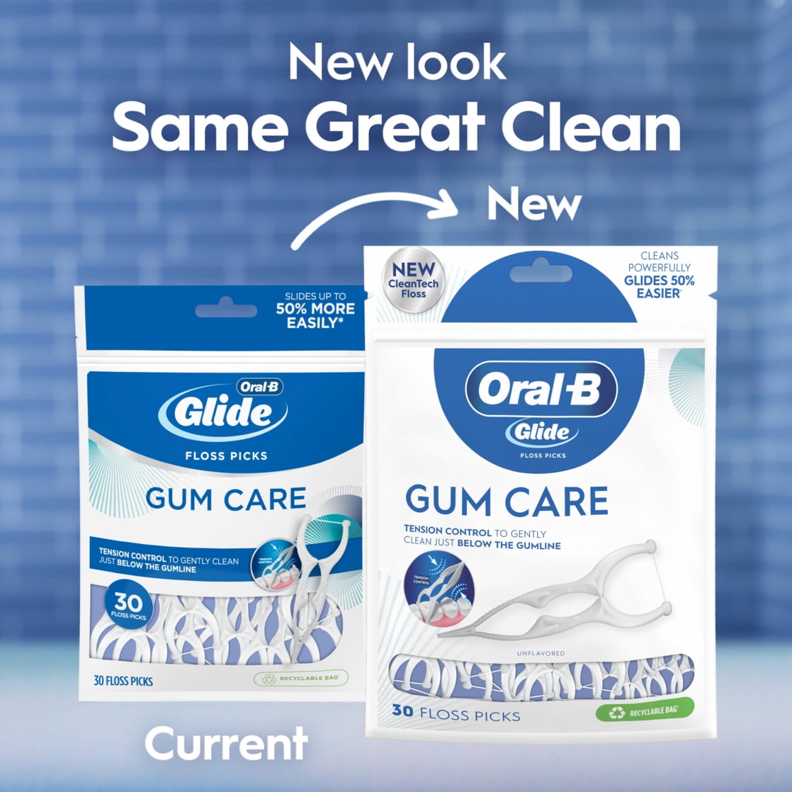 Oral-B Glide Gum Care Dental Floss Picks, Good for Back Teeth, 30 Picks