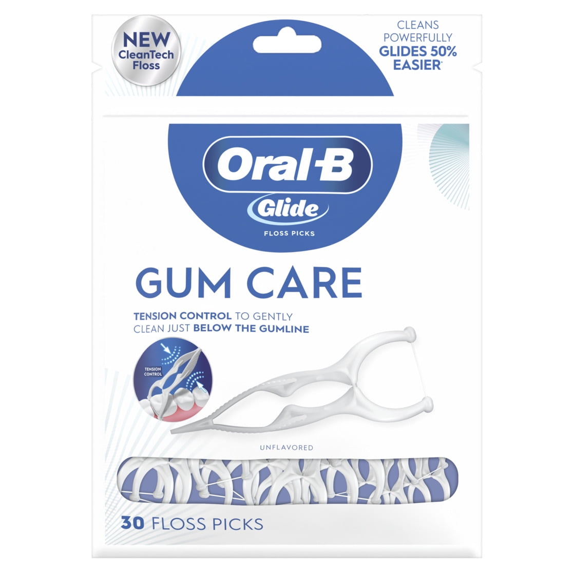Oral-B Glide Gum Care Dental Floss Picks, Good for Back Teeth, 30 Picks