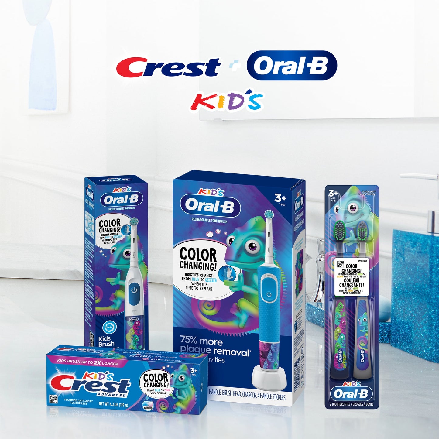 Oral‑B Battery Powered Kids Toothbrush with Color‑Changing Compact Bristles, Ages 3+