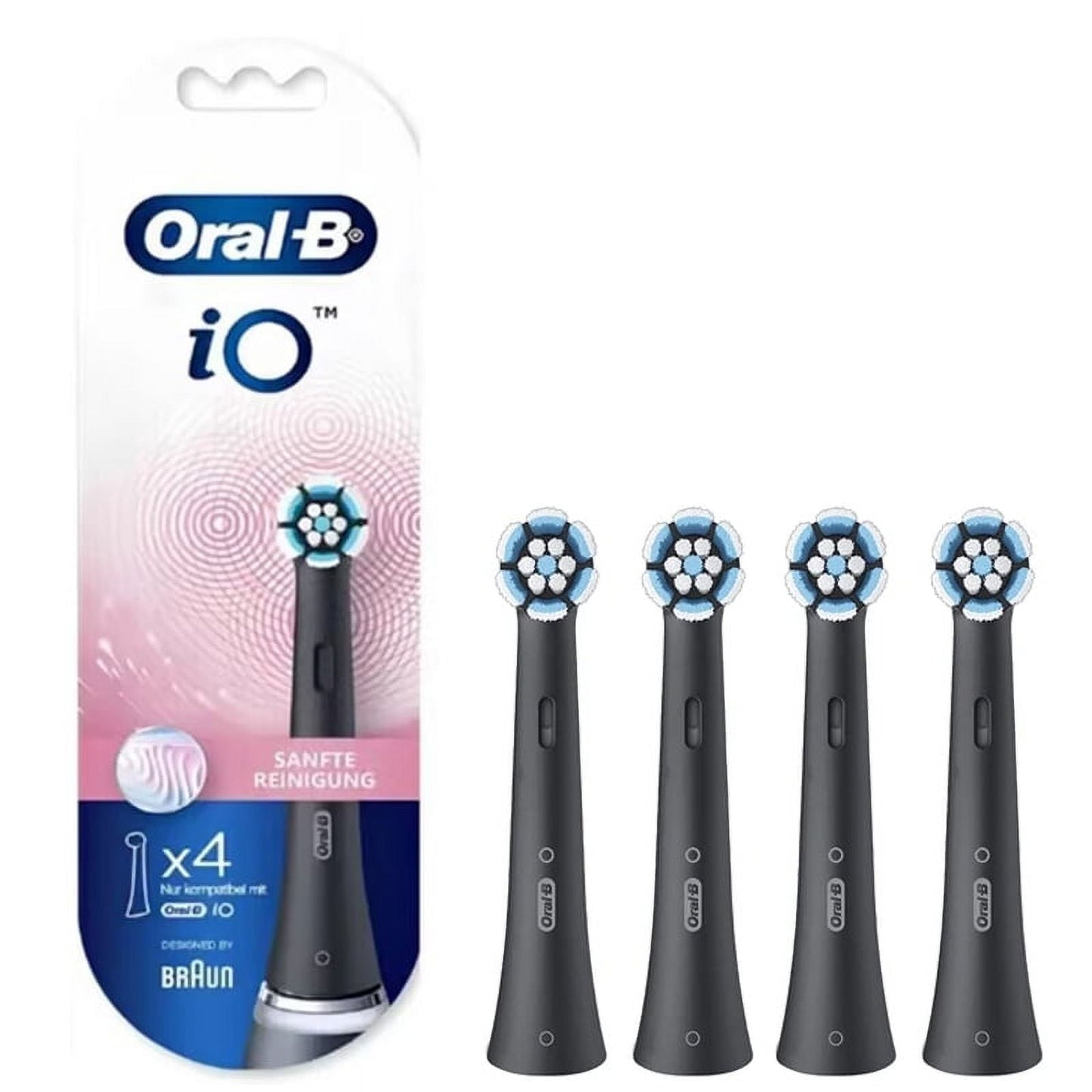 Oral-B iO Gentle Care Replacement Brush Heads, 4 Heads - BLACK