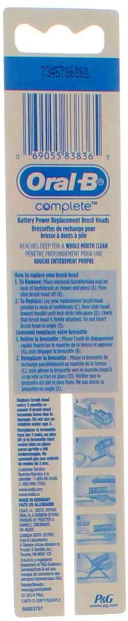 Oral-B Cross Action Power Replacement Brush Heads Soft, 2 Each (Pack of 2)