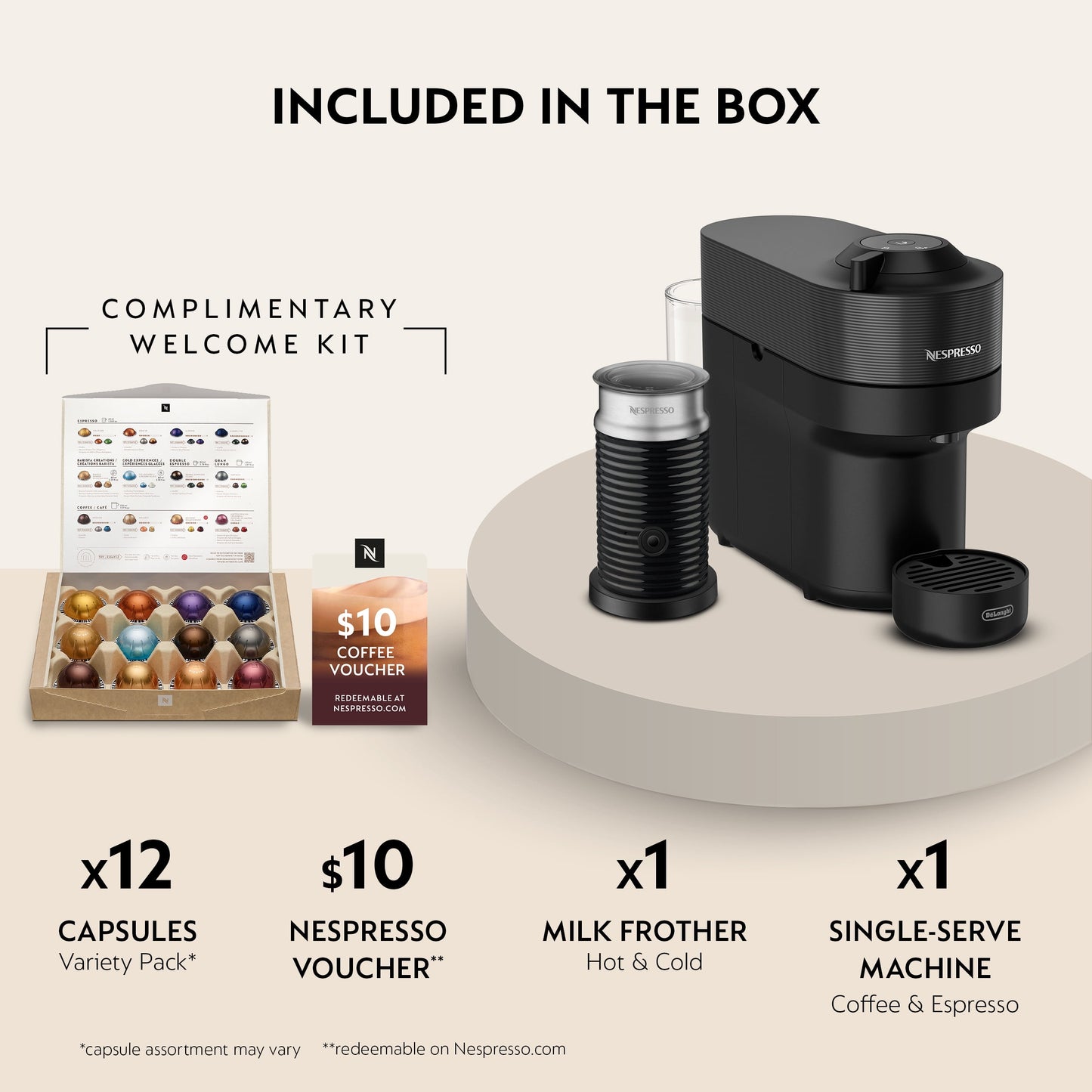 Nespresso Vertuo Pop Coffee and Espresso Maker by De'Longhi with Milk Frother, Piano Black